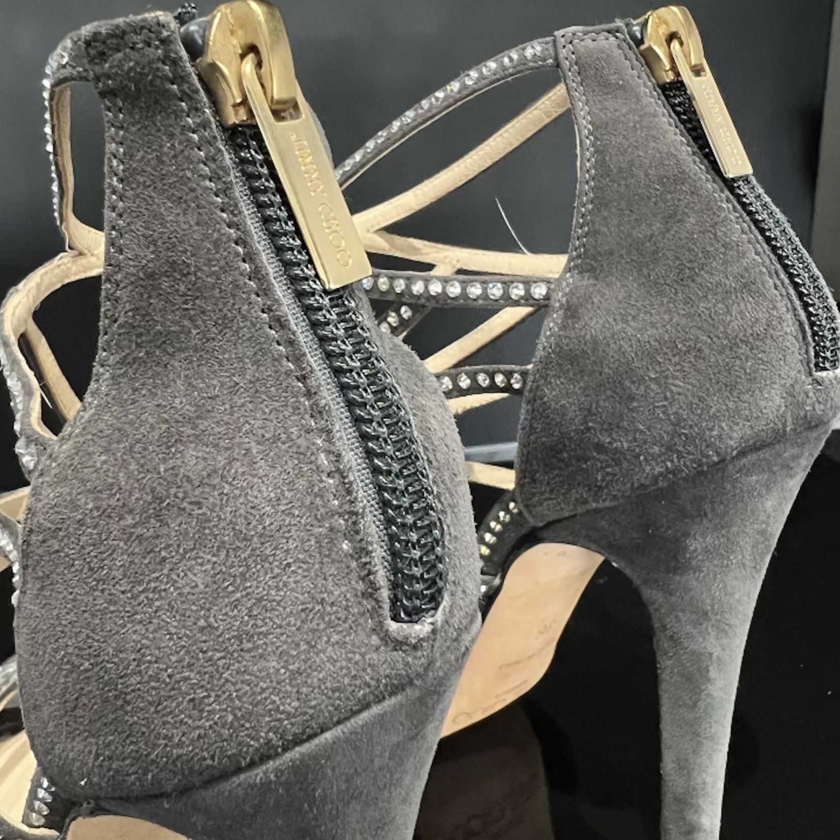 Jimmy Choo Jimmy Choo Grey Suede Vendetta Crystal Heels - 36