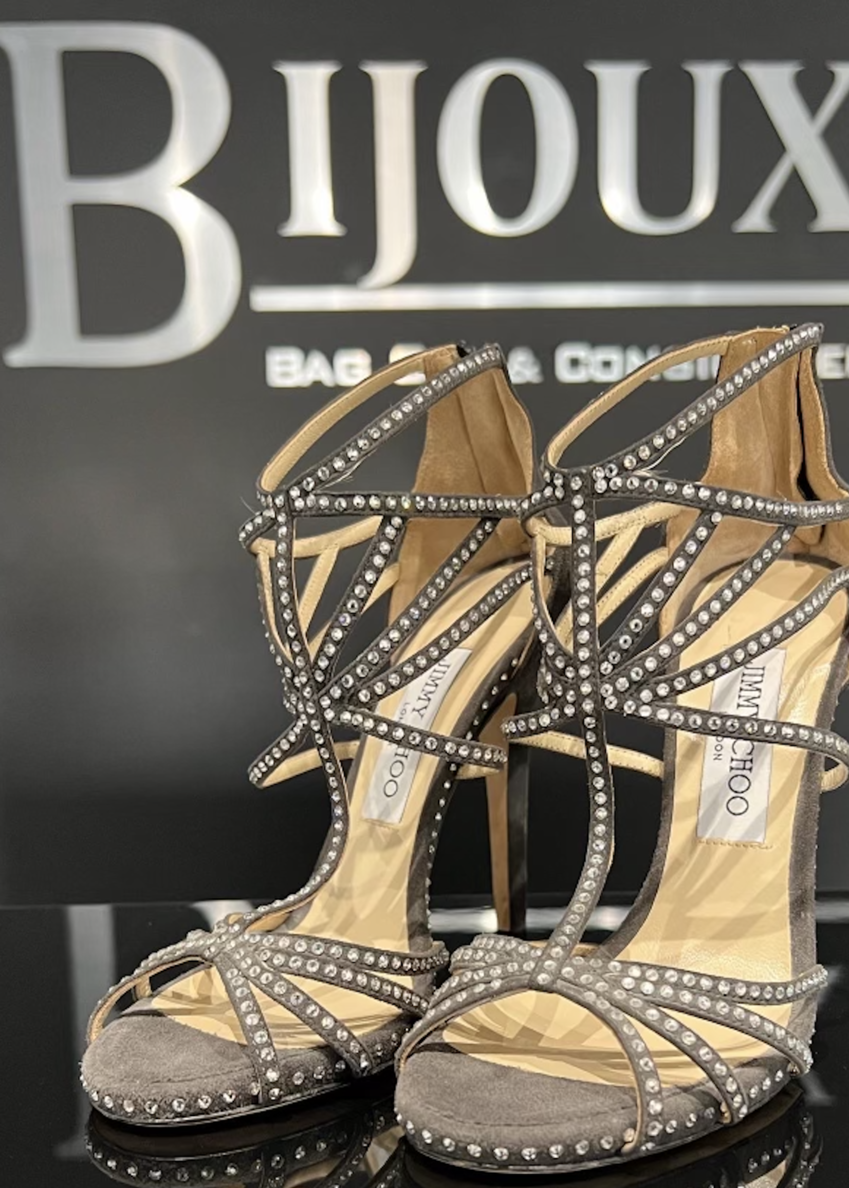 Jimmy Choo Jimmy Choo Grey Suede Vendetta Crystal Heels - 36