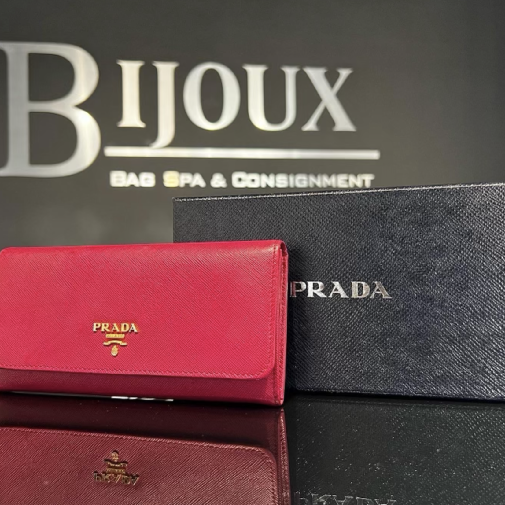 Prada Large Saffiano Leather Wallet Bijoux Bag Spa Consignment