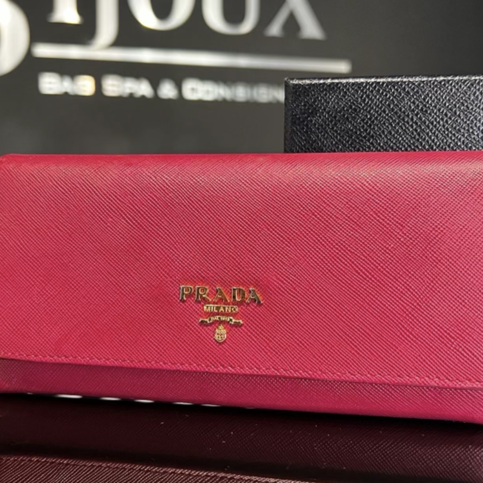 Prada Large Saffiano Leather Wallet Bijoux Bag Spa Consignment