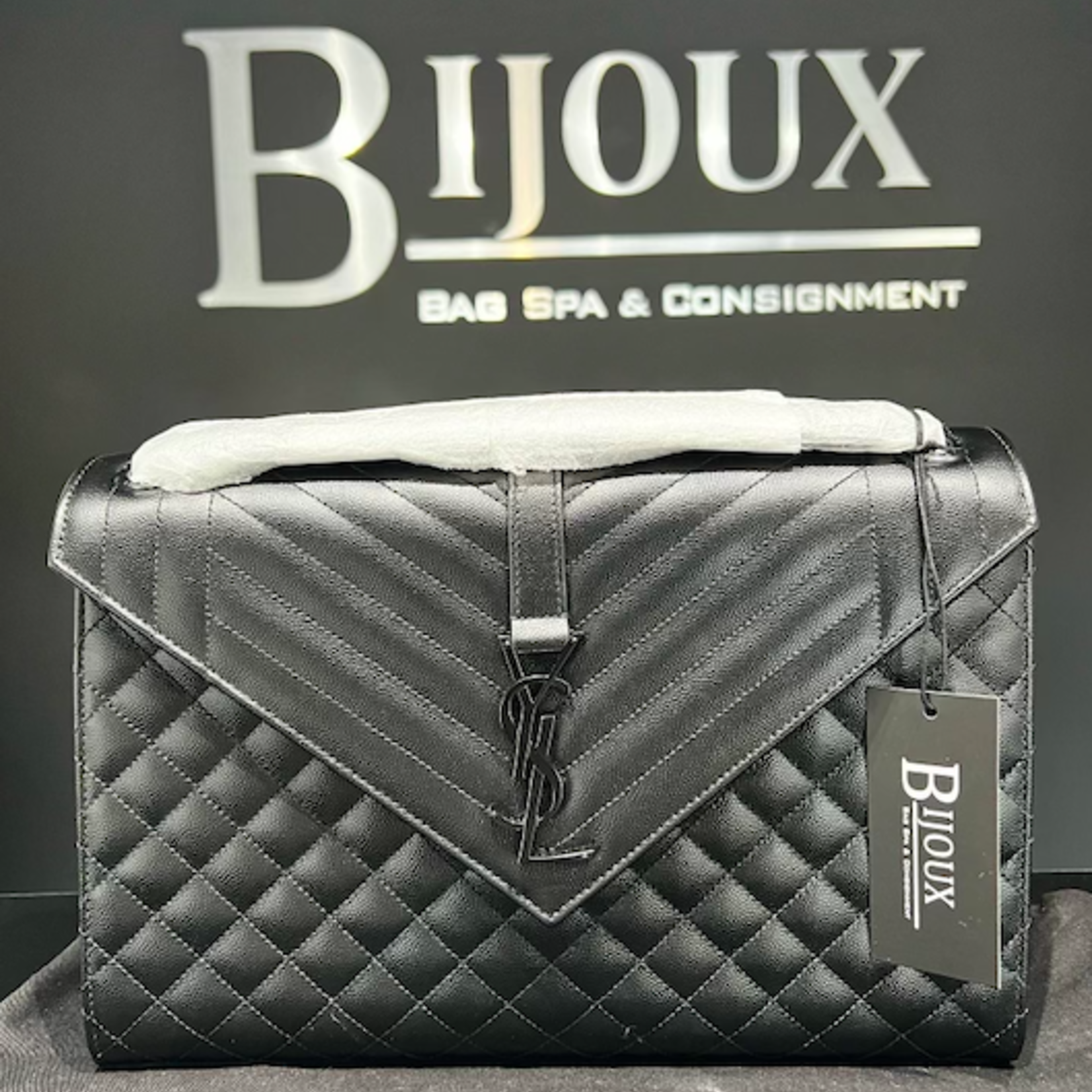 Saint Laurent SOLD - Saint Laurent Envelope Quilted Logo Plaque Shoulder Bag