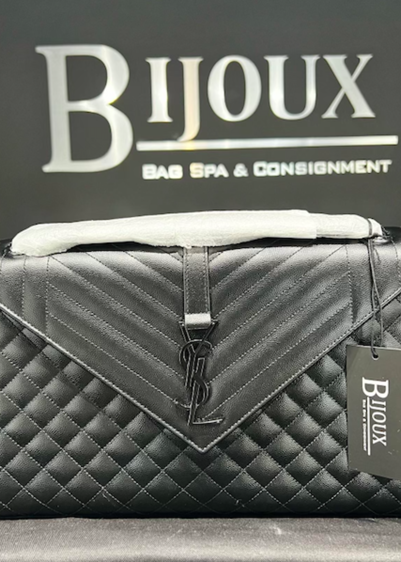 Saint Laurent SOLD - Saint Laurent Envelope Quilted Logo Plaque Shoulder Bag