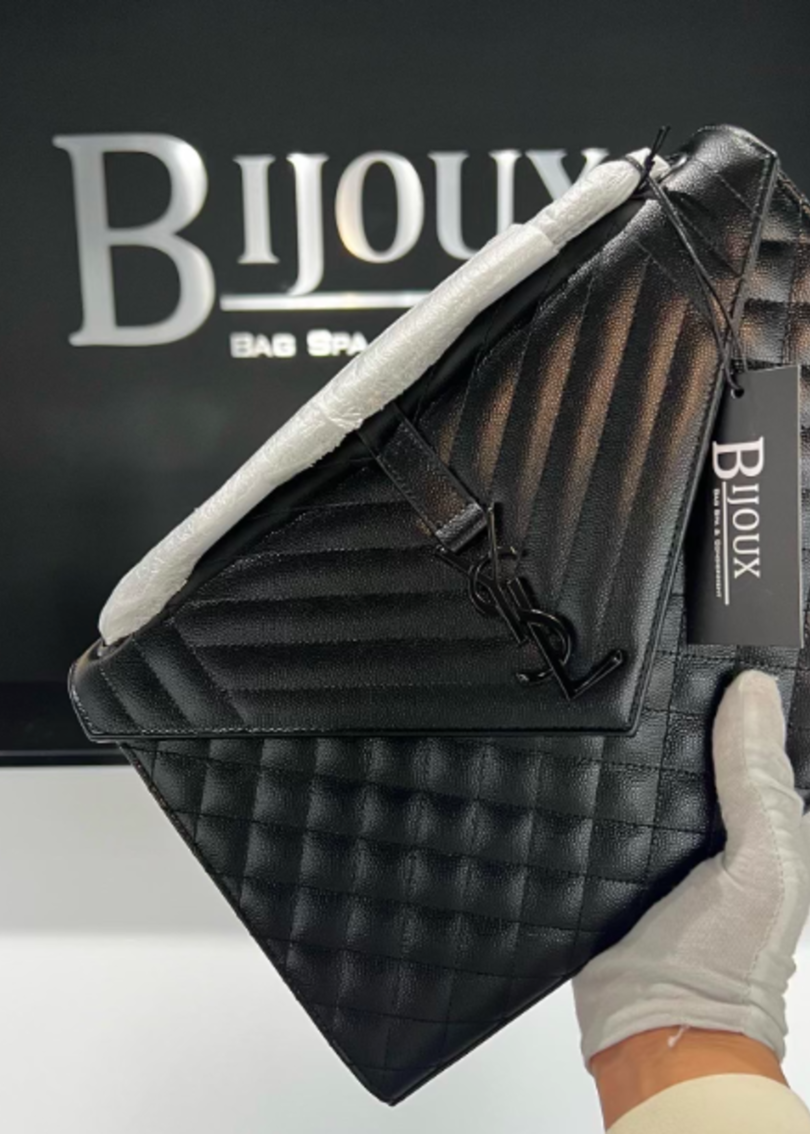 Saint Laurent SOLD - Saint Laurent Envelope Quilted Logo Plaque Shoulder Bag