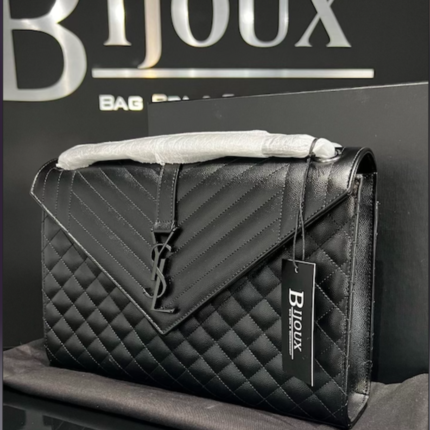 Saint Laurent SOLD - Saint Laurent Envelope Quilted Logo Plaque Shoulder Bag