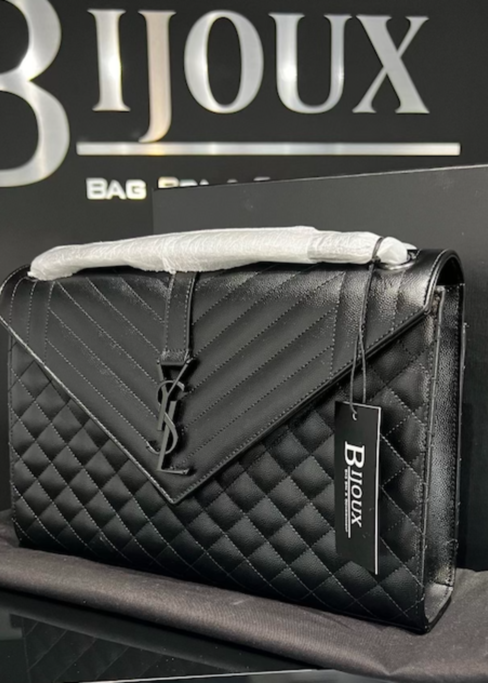 Saint Laurent SOLD - Saint Laurent Envelope Quilted Logo Plaque Shoulder Bag