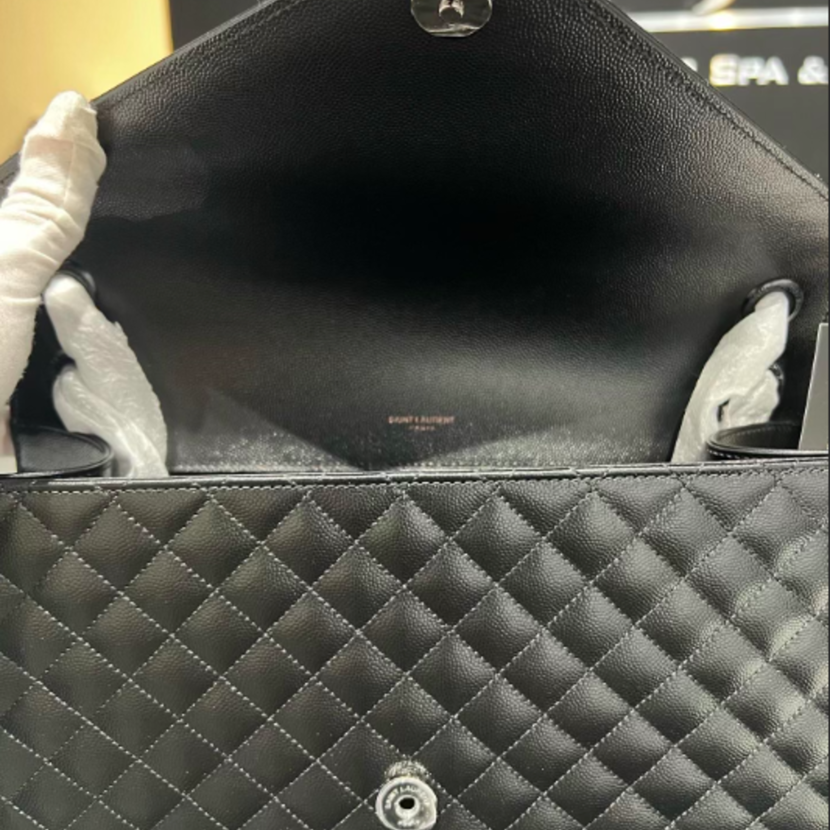 Saint Laurent SOLD - Saint Laurent Envelope Quilted Logo Plaque Shoulder Bag