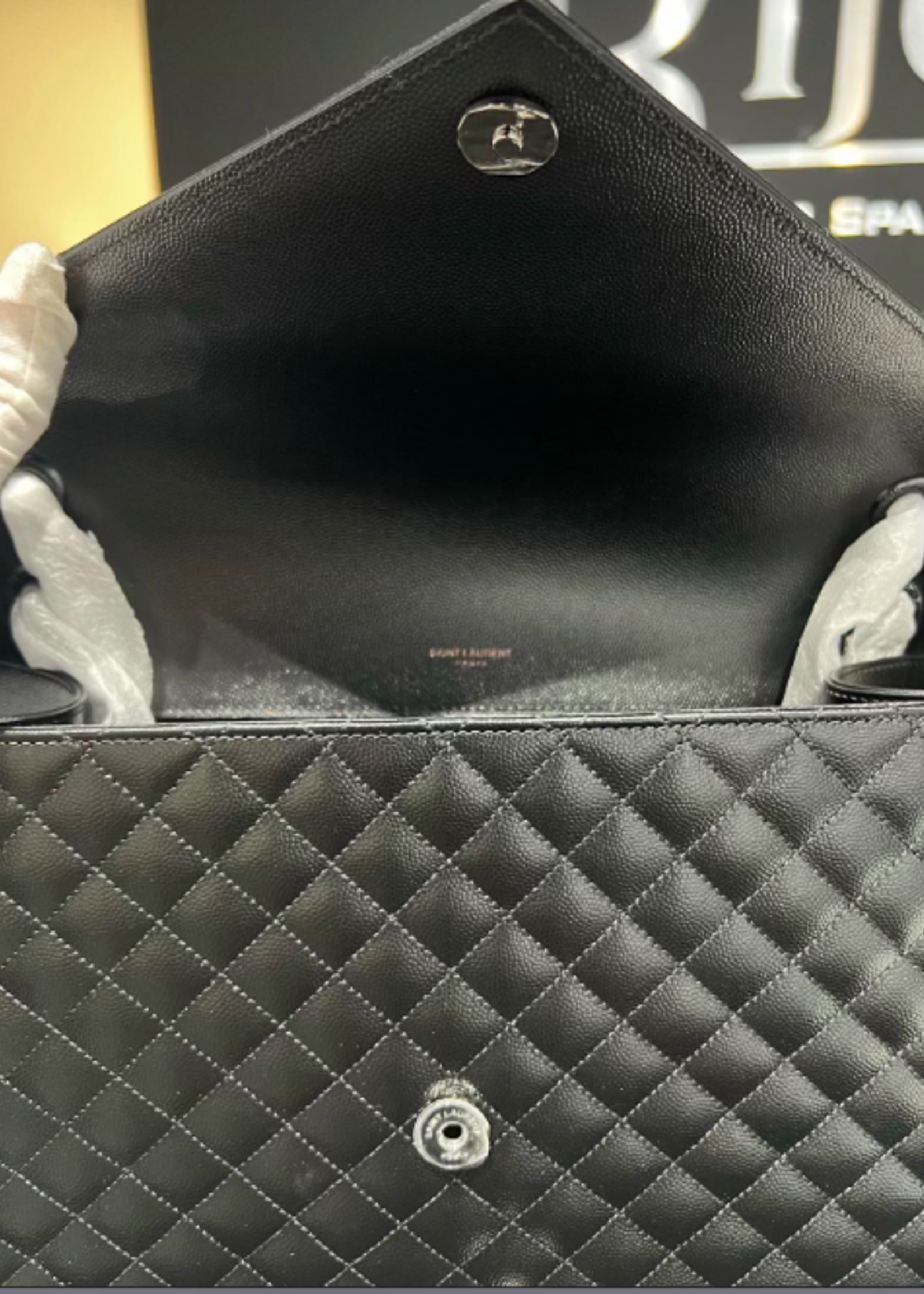 Saint Laurent SOLD - Saint Laurent Envelope Quilted Logo Plaque Shoulder Bag