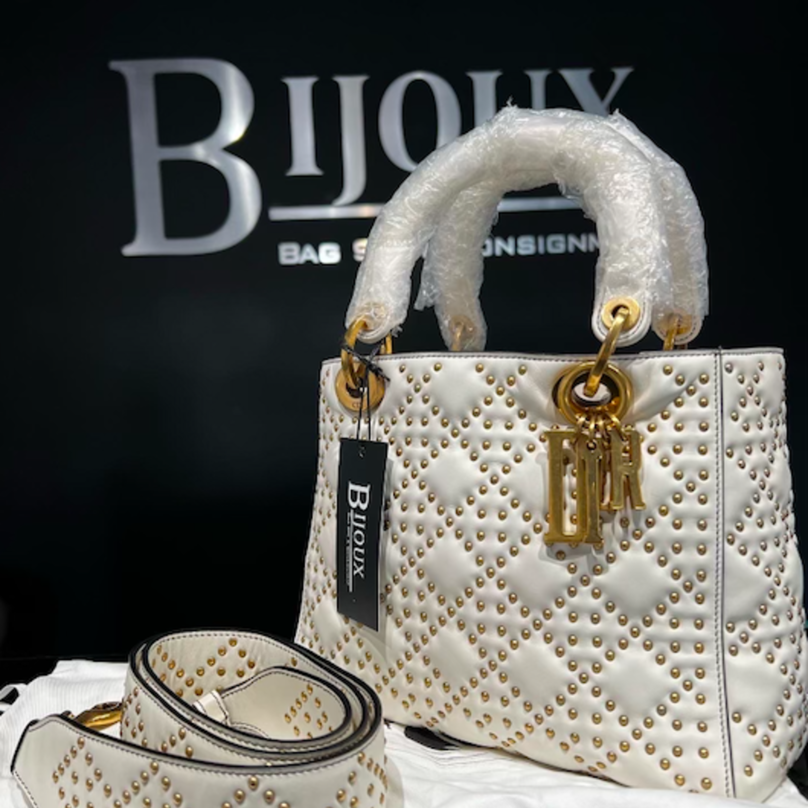 Christian Dior SOLD - Christian Dior Medium Supple Studded Lady- White