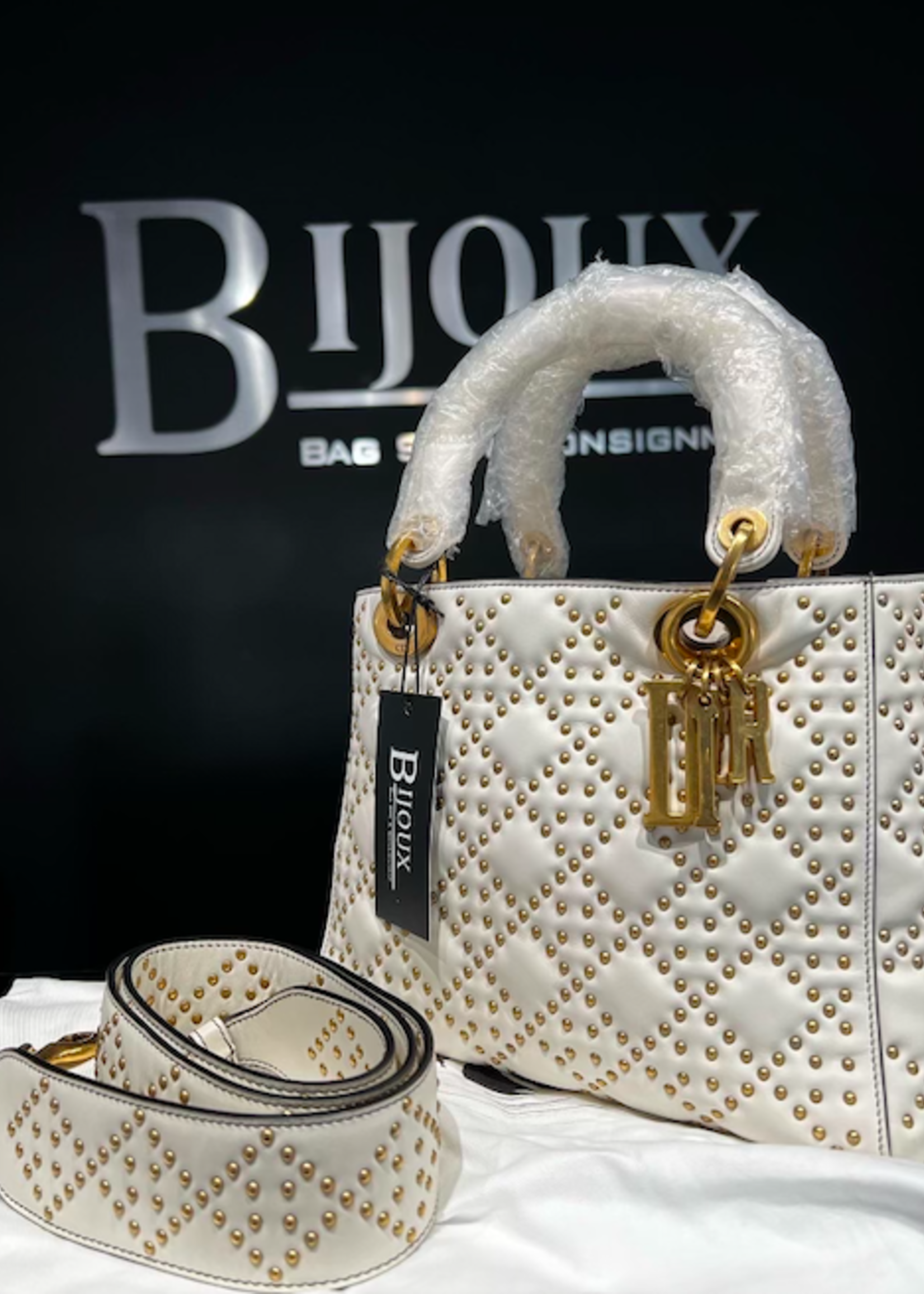 Christian Dior SOLD - Christian Dior Medium Supple Studded Lady- White