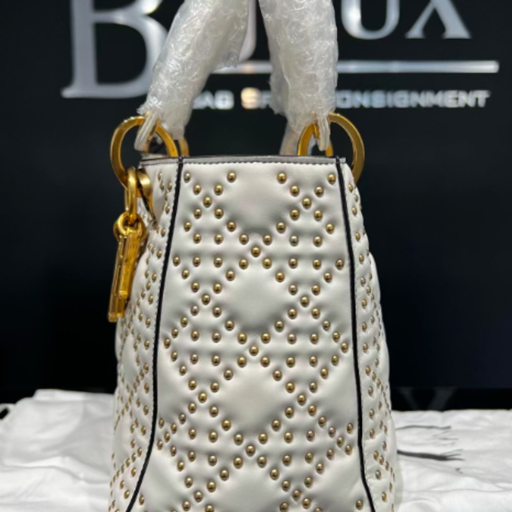 Christian Dior SOLD - Christian Dior Medium Supple Studded Lady- White
