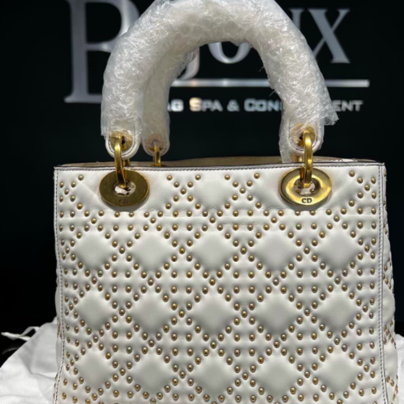 Christian Dior SOLD - Christian Dior Medium Supple Studded Lady- White
