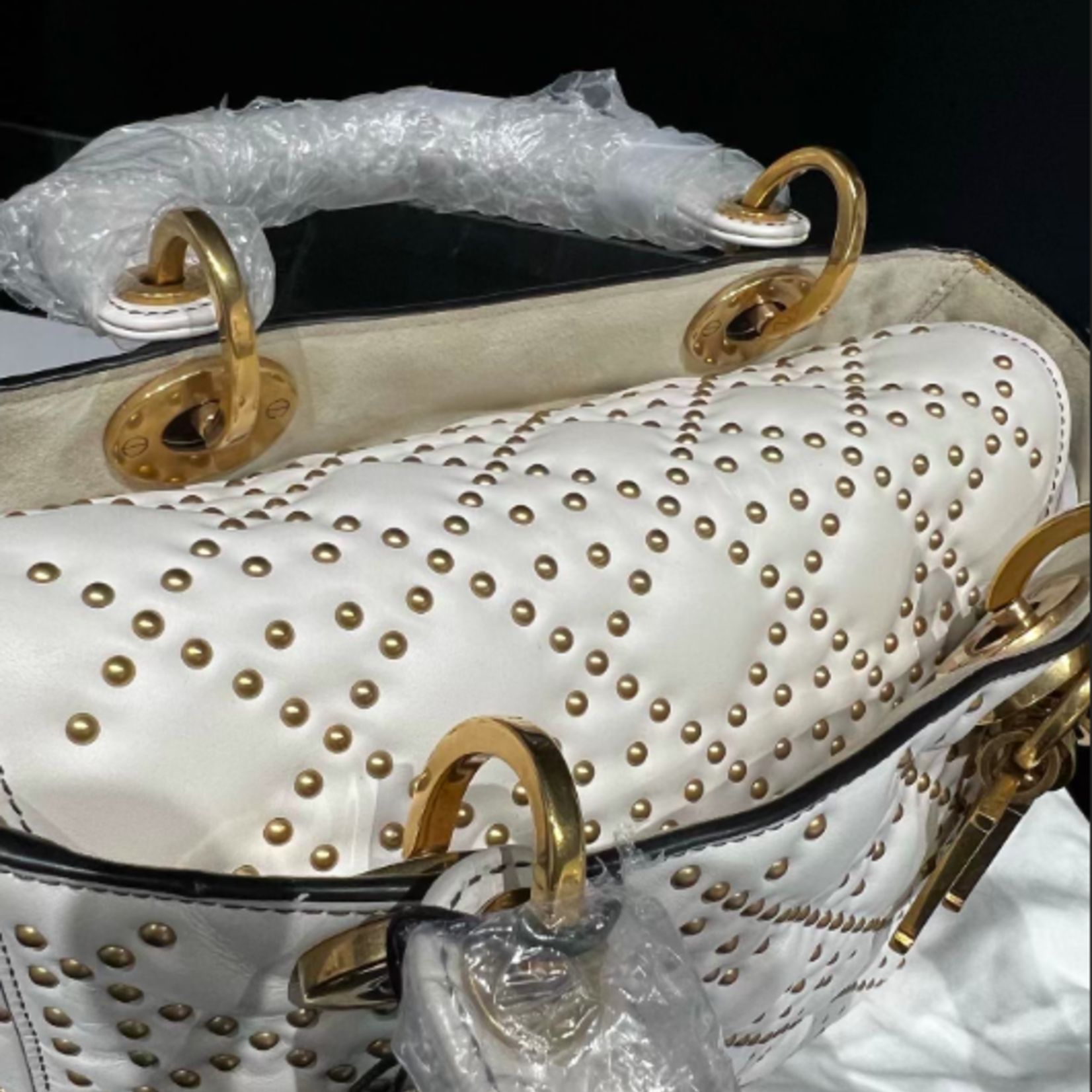 Christian Dior SOLD - Christian Dior Medium Supple Studded Lady- White