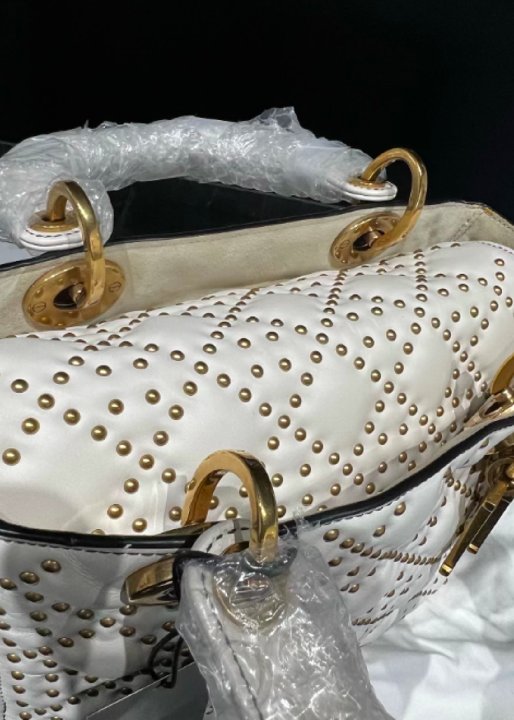 Christian Dior SOLD - Christian Dior Medium Supple Studded Lady- White