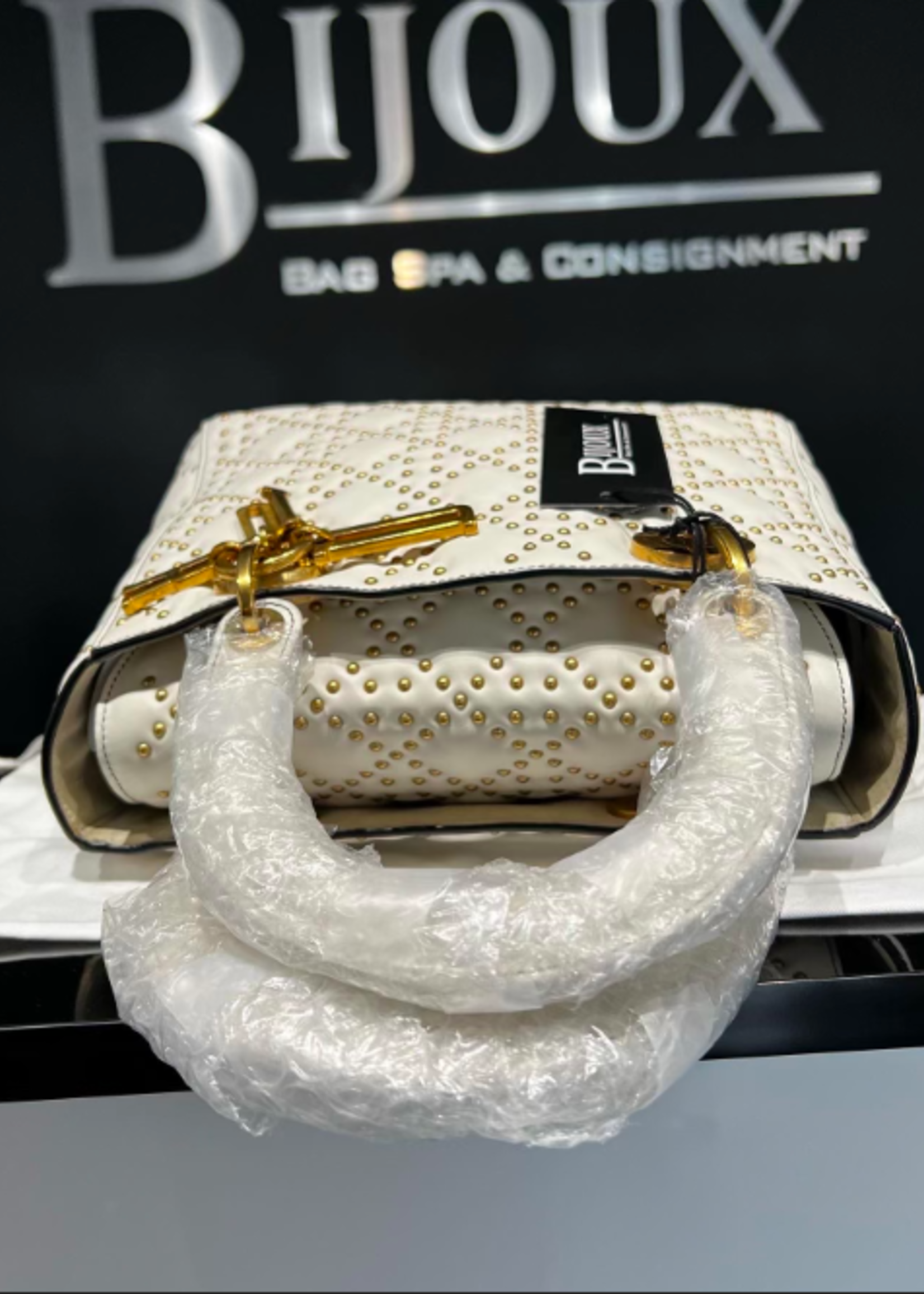 Christian Dior SOLD - Christian Dior Medium Supple Studded Lady- White