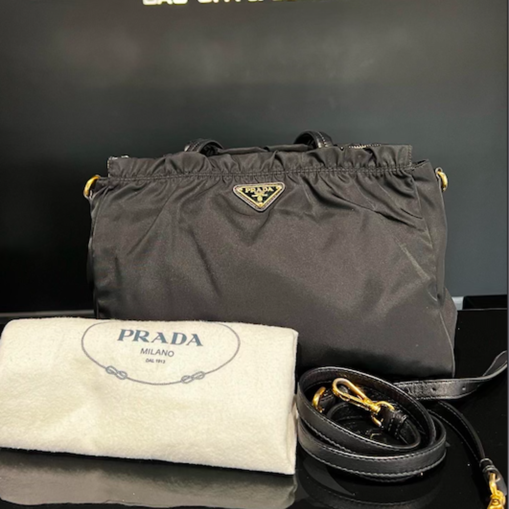 Prada Prada Nylon Shoulder Bag- Black