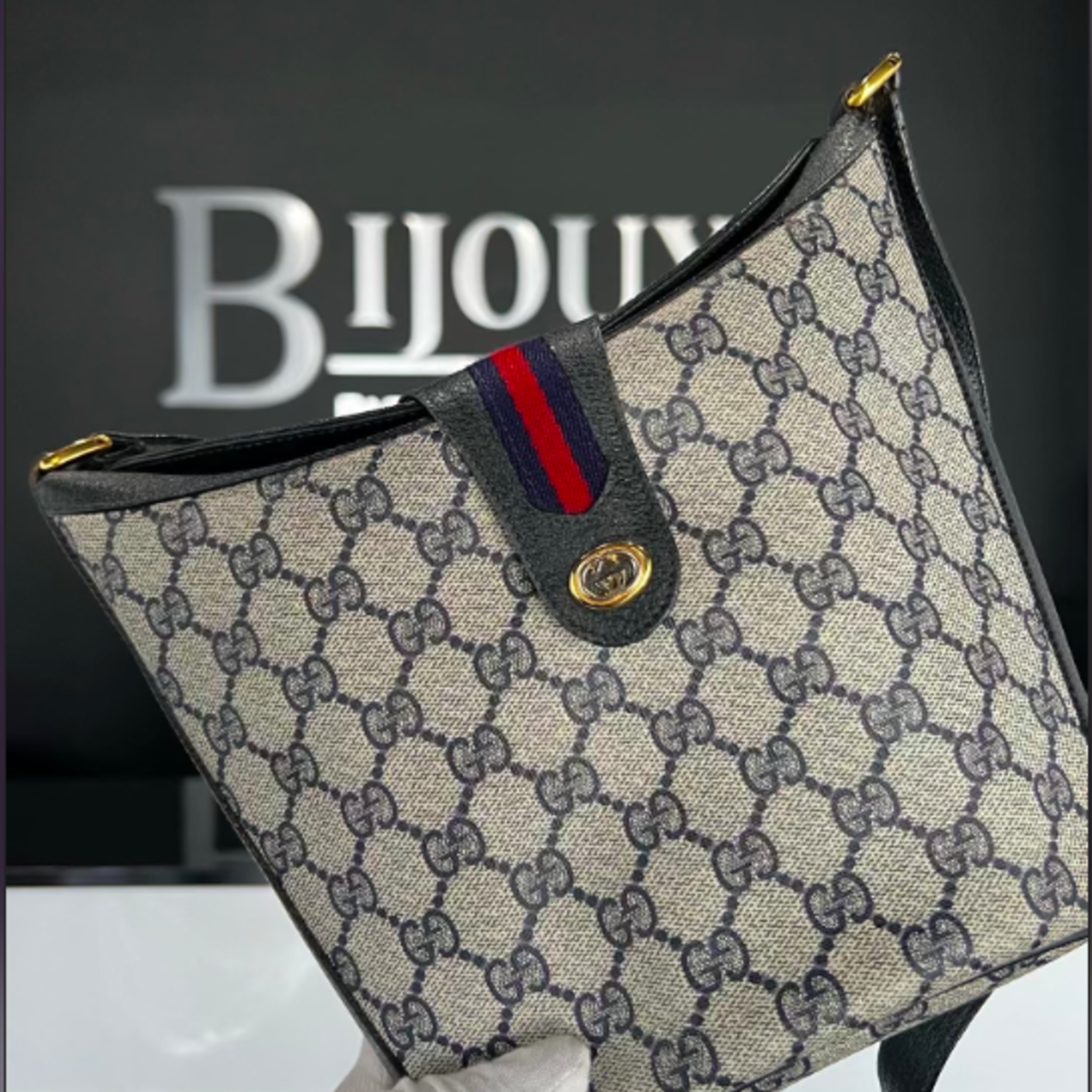 Gucci SOLD - Gucci Ophidia Blue Monogram Bucket/Crossbody