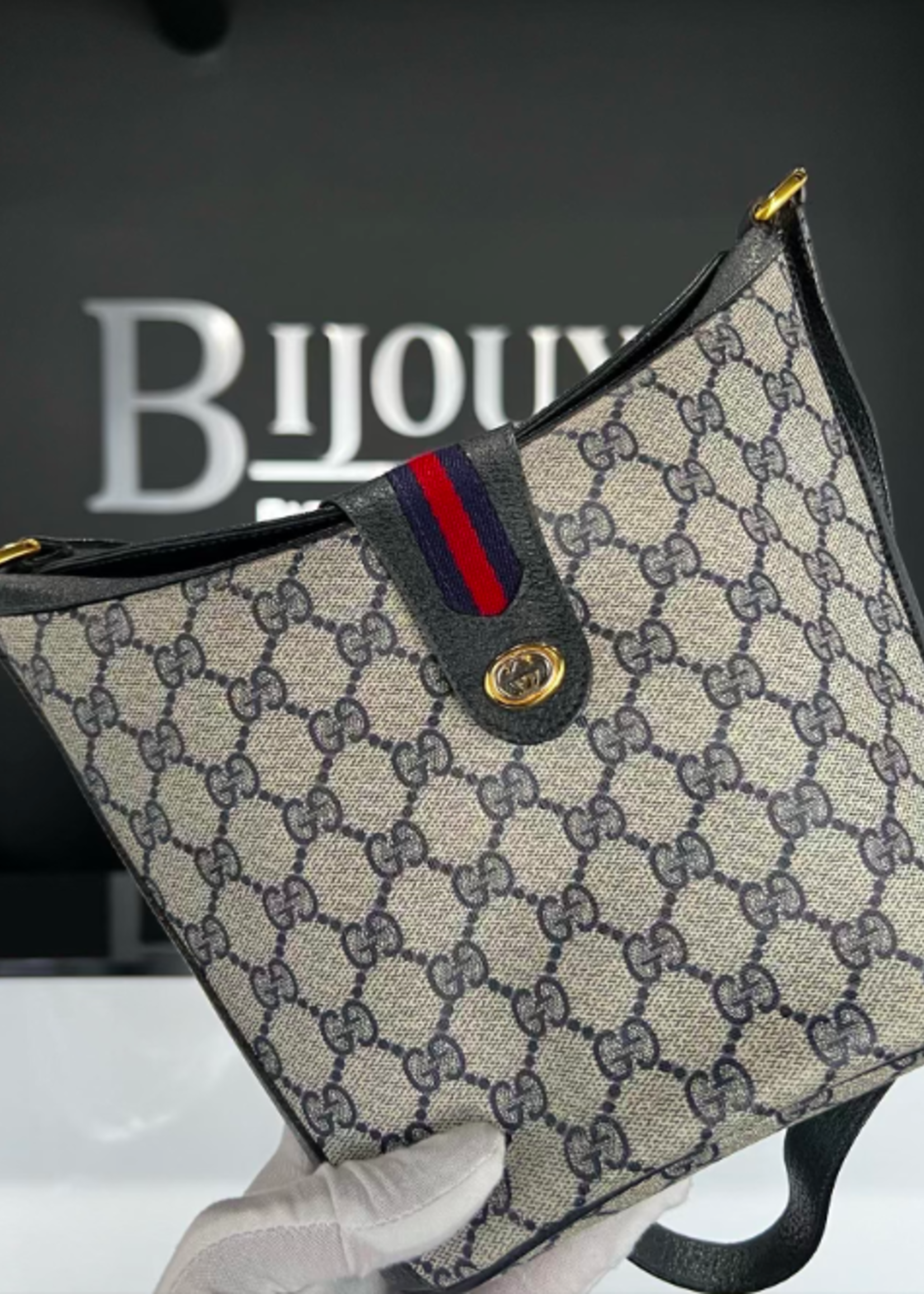 Gucci SOLD - Gucci Ophidia Blue Monogram Bucket/Crossbody