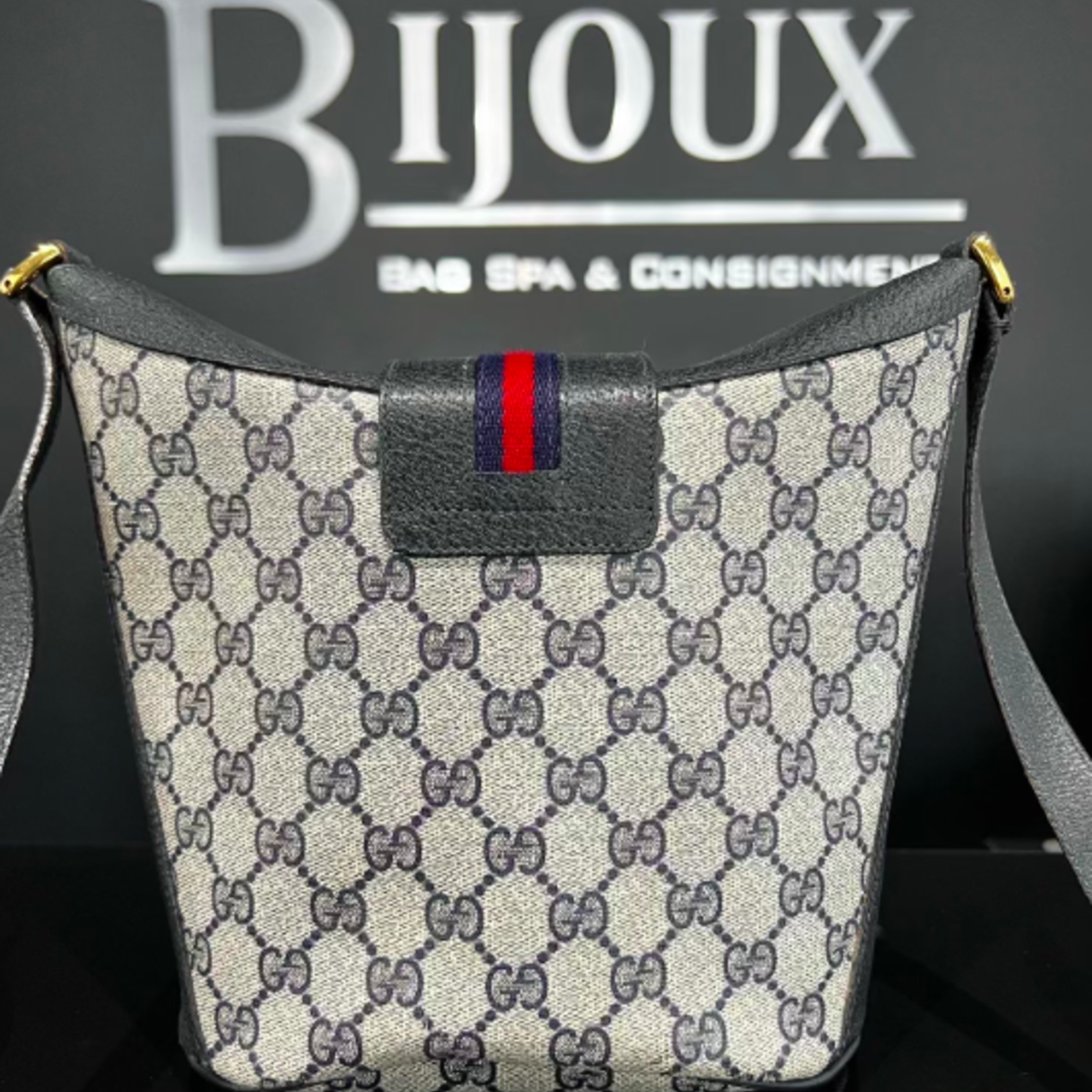 Gucci SOLD - Gucci Ophidia Blue Monogram Bucket/Crossbody