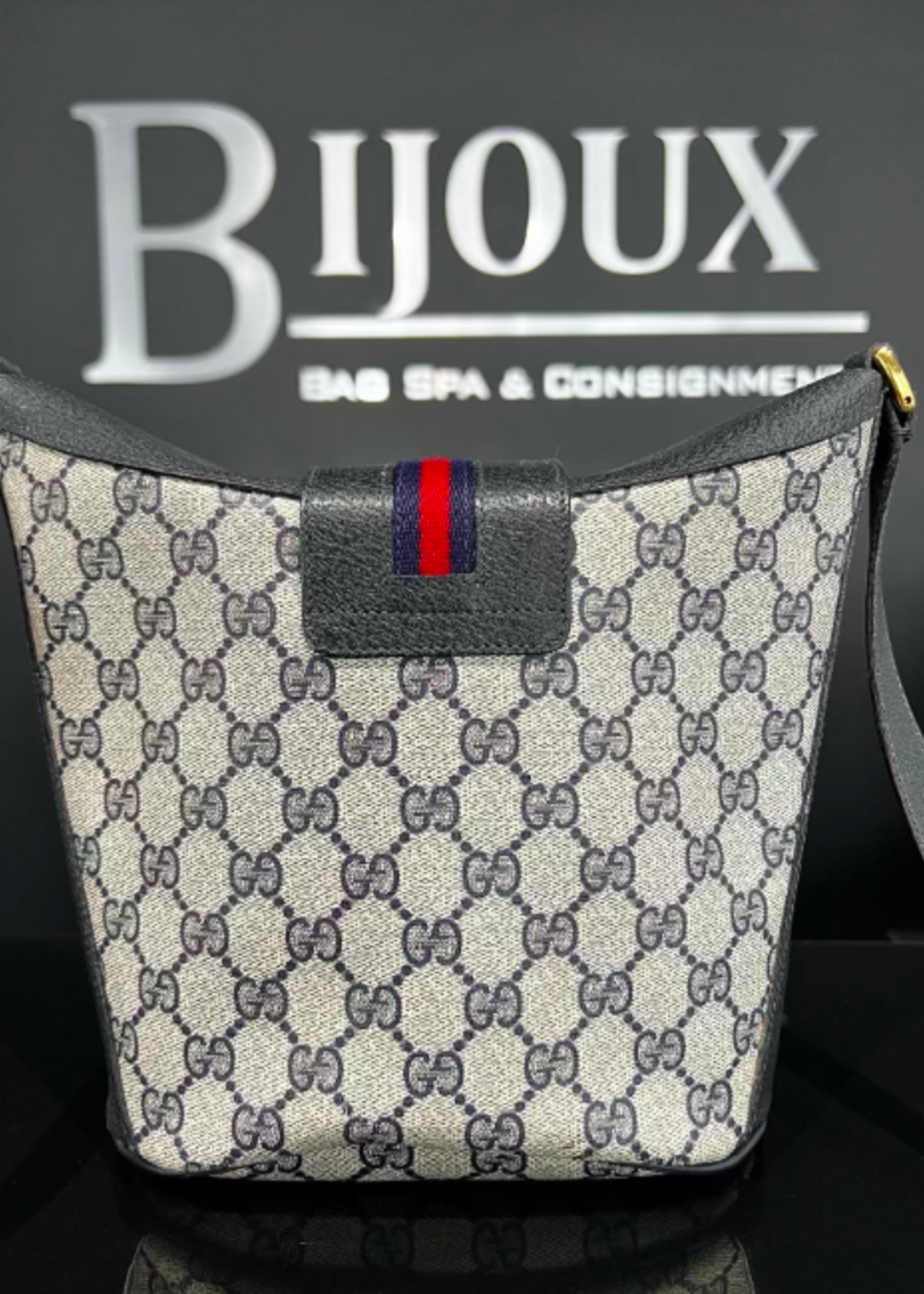 Gucci SOLD - Gucci Ophidia Blue Monogram Bucket/Crossbody