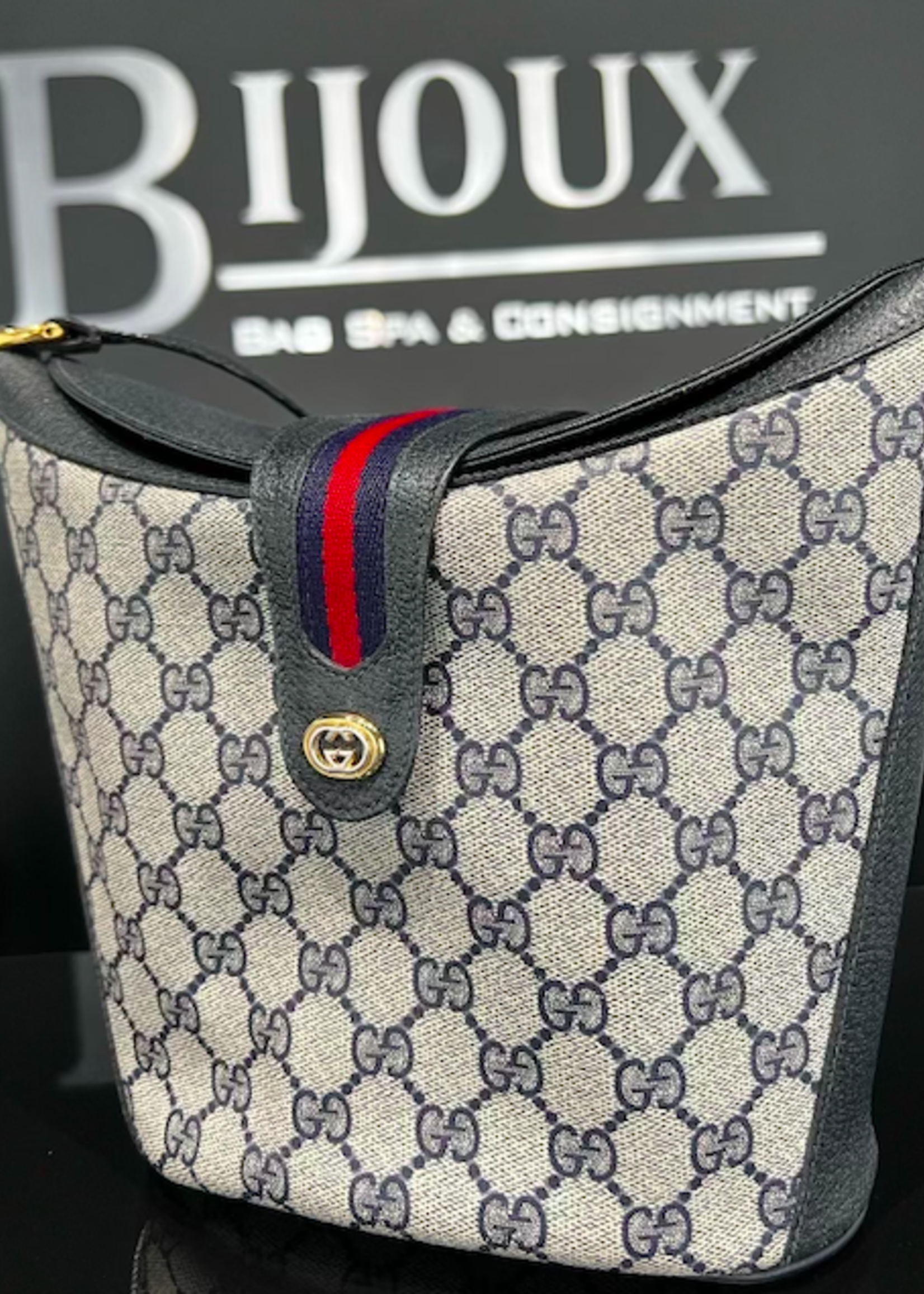 Gucci SOLD - Gucci Ophidia Blue Monogram Bucket/Crossbody