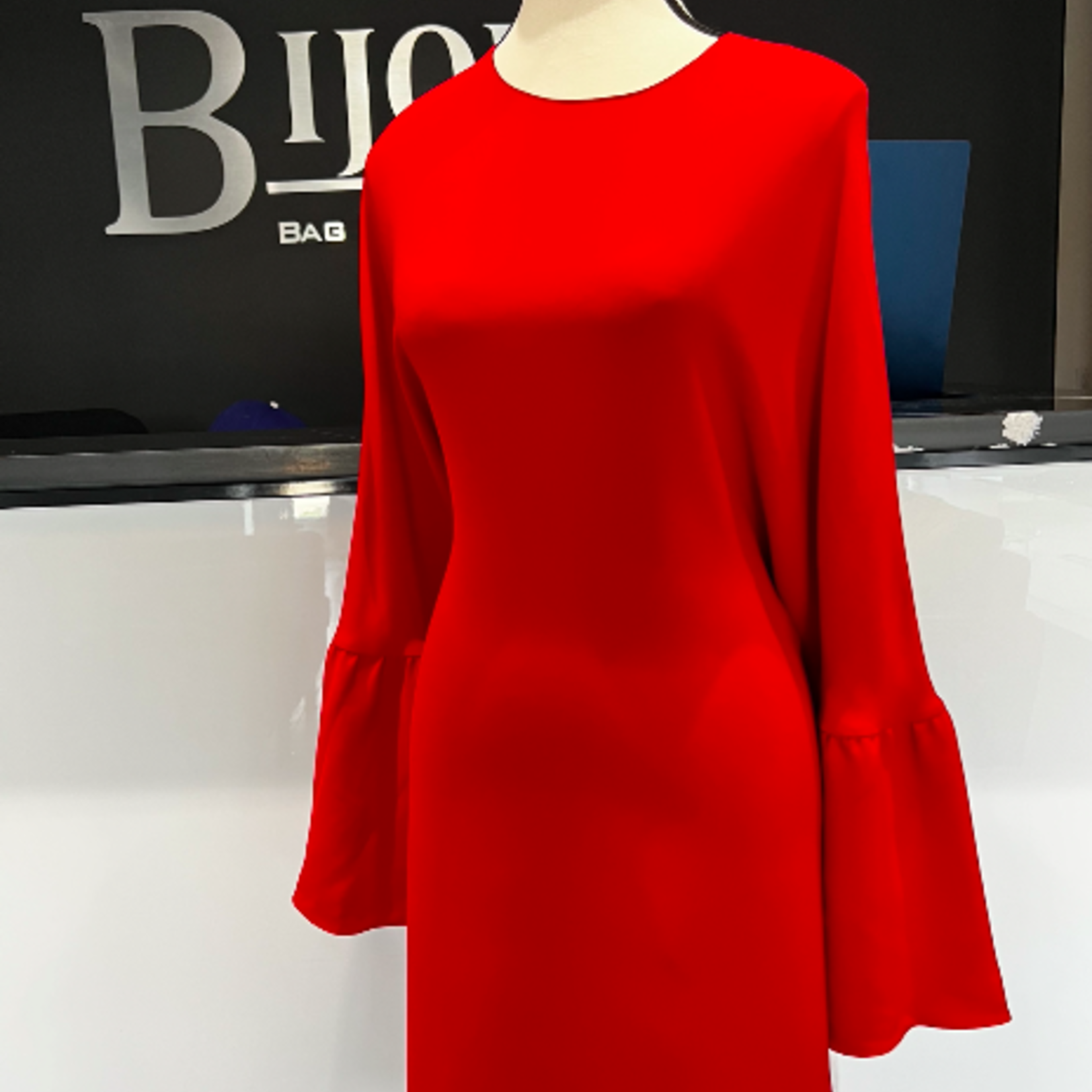 Valentino Valentino Red Trumpet Sleeve Wool/Silk Dress- US 12