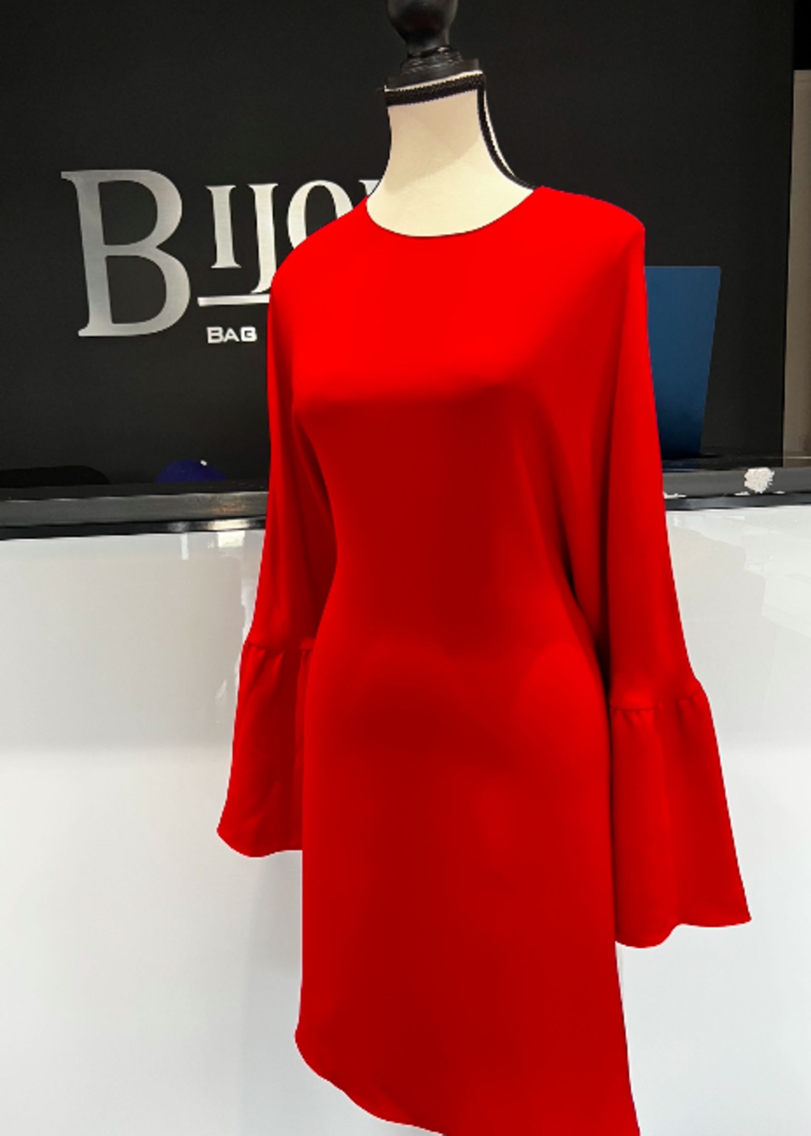 Valentino Valentino Red Trumpet Sleeve Wool/Silk Dress- US 12