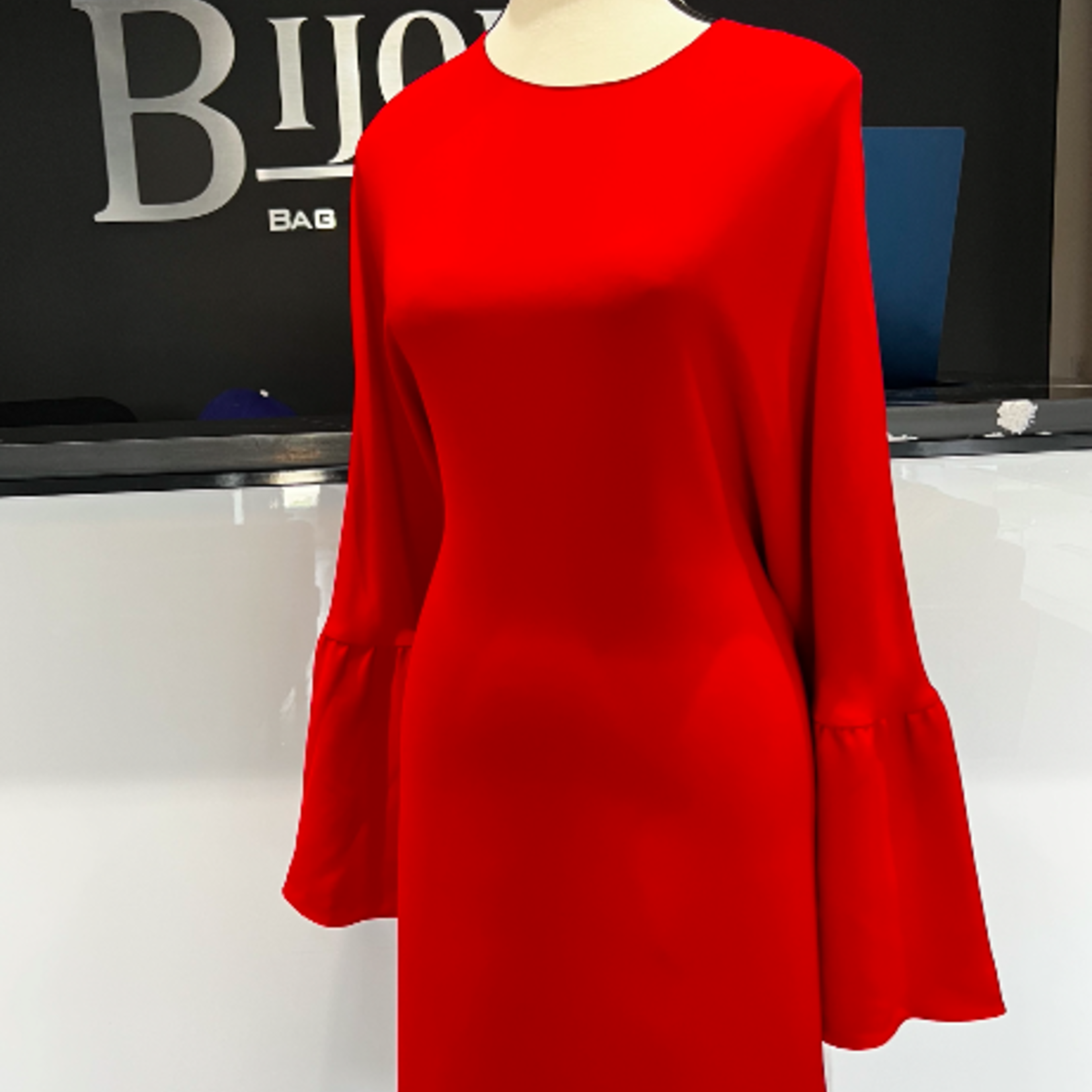 Valentino Valentino Red Trumpet Sleeve Wool/Silk Dress- US 12