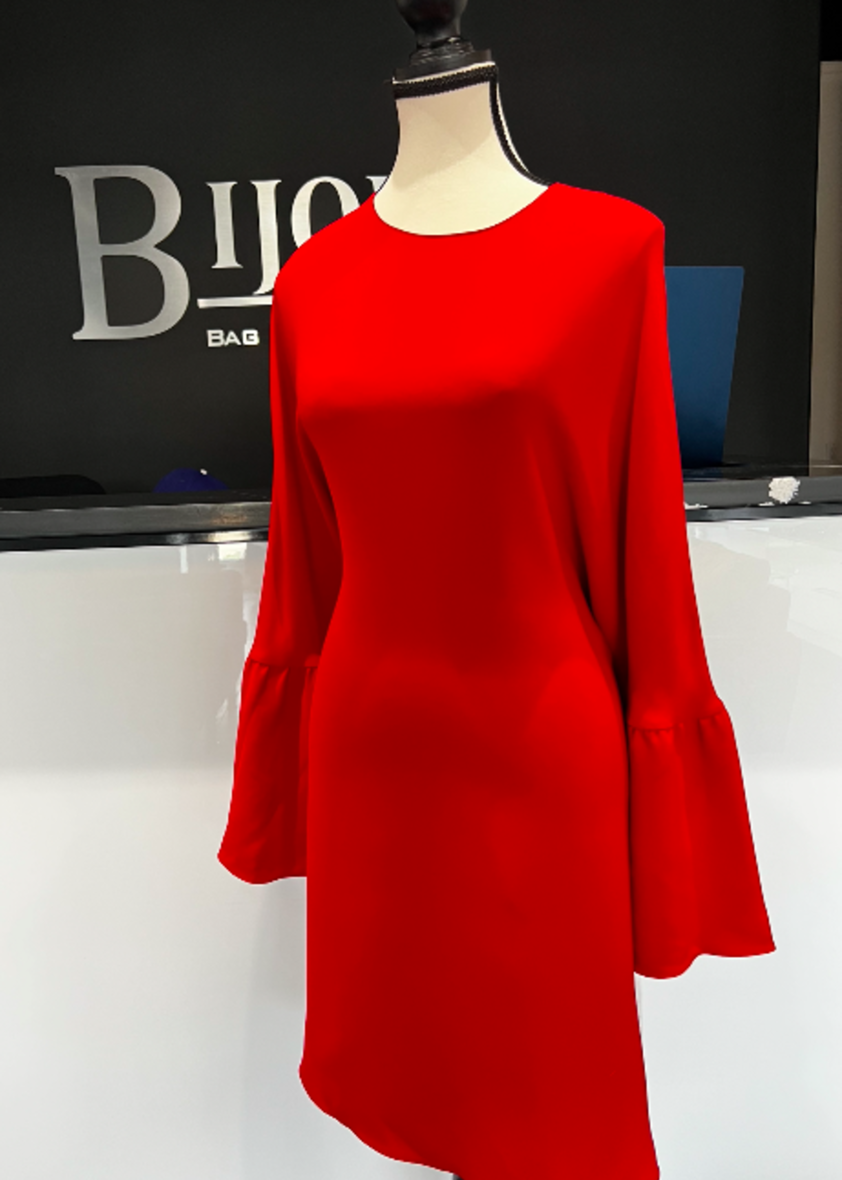 Valentino Valentino Red Trumpet Sleeve Wool/Silk Dress- US 12