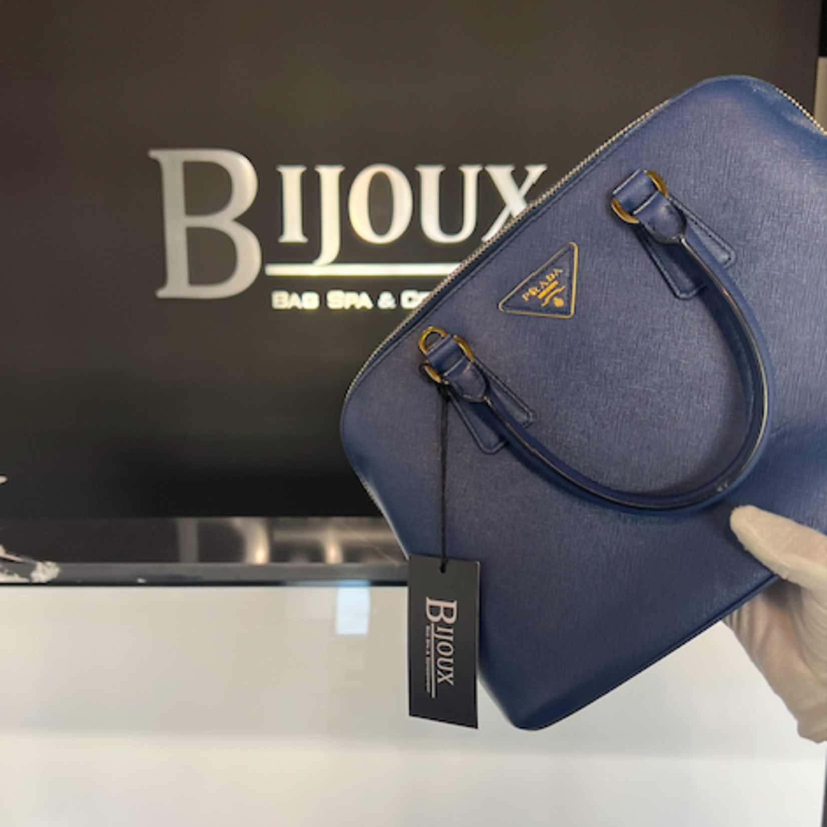 Prada SOLD - Prada Saffiano Tote Dark Blue