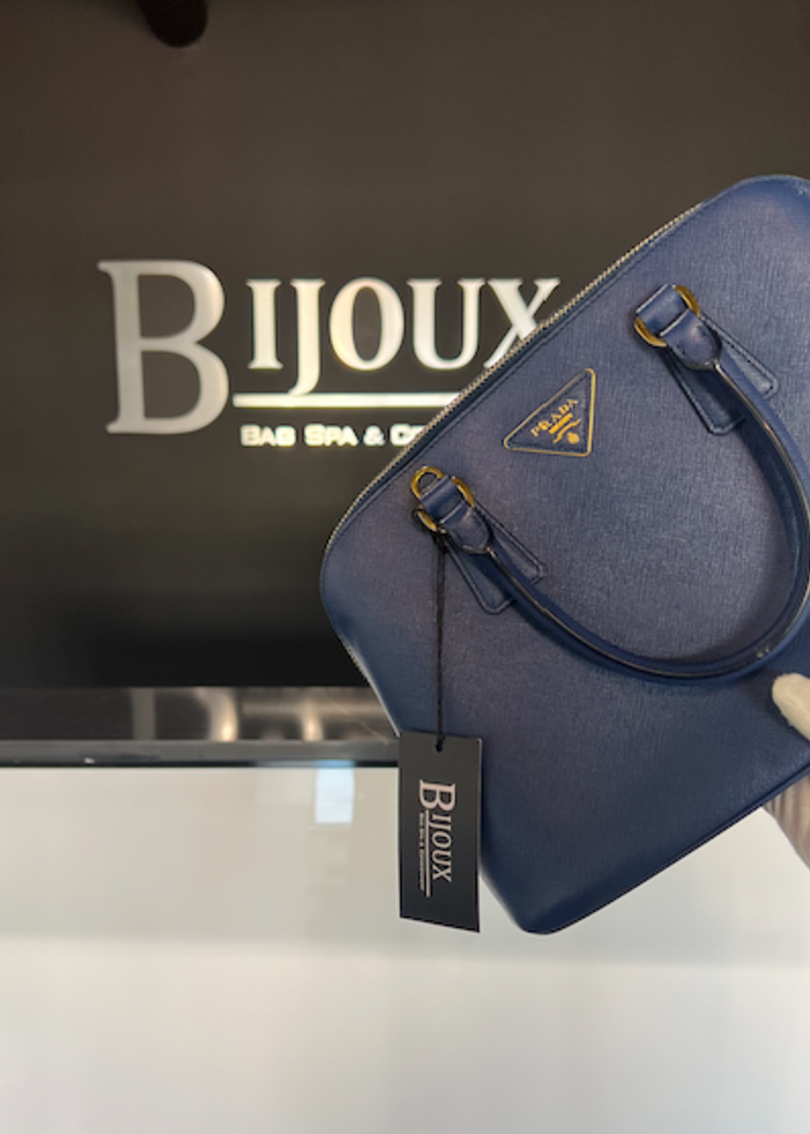 Prada SOLD - Prada Saffiano Tote Dark Blue