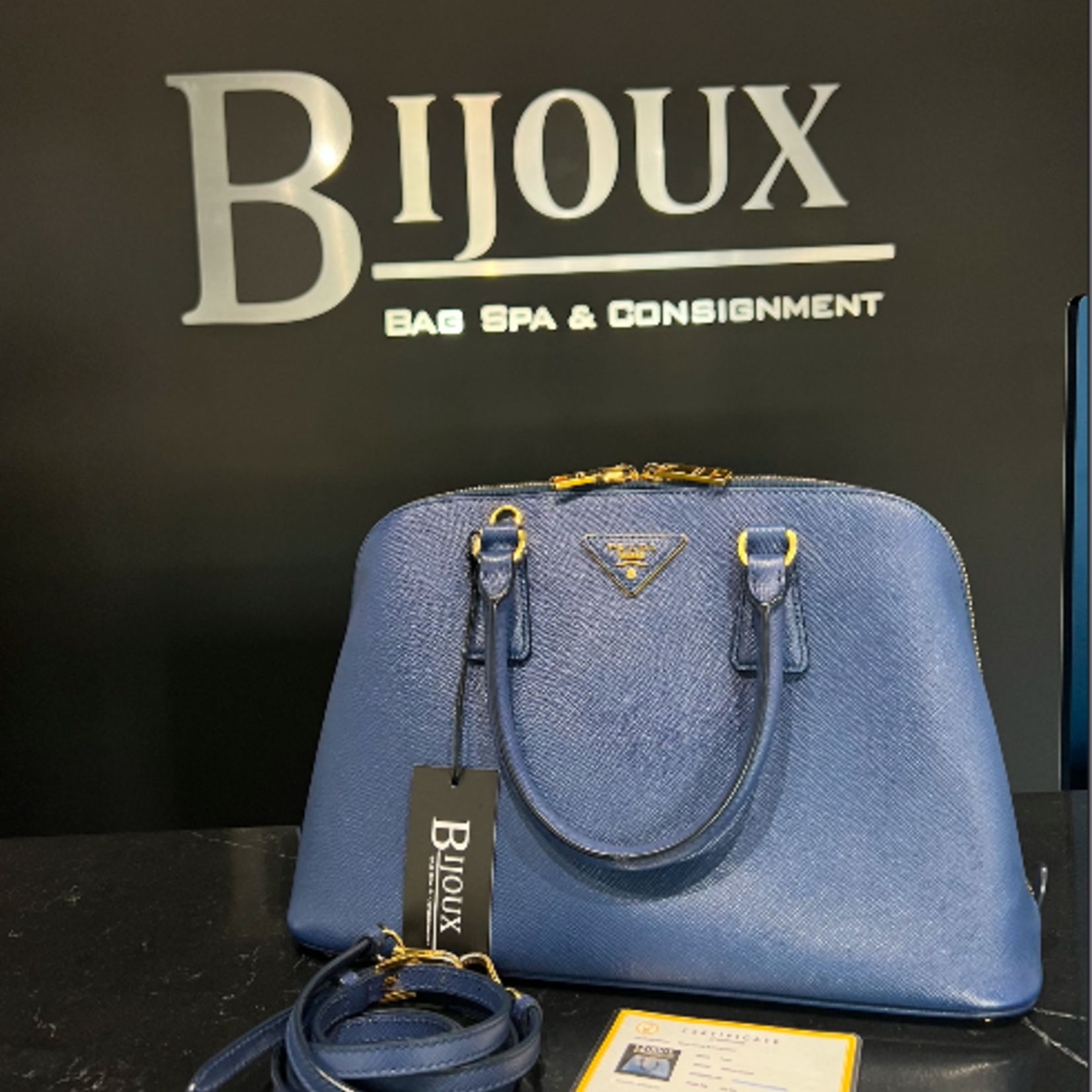 Prada SOLD - Prada Saffiano Tote Dark Blue