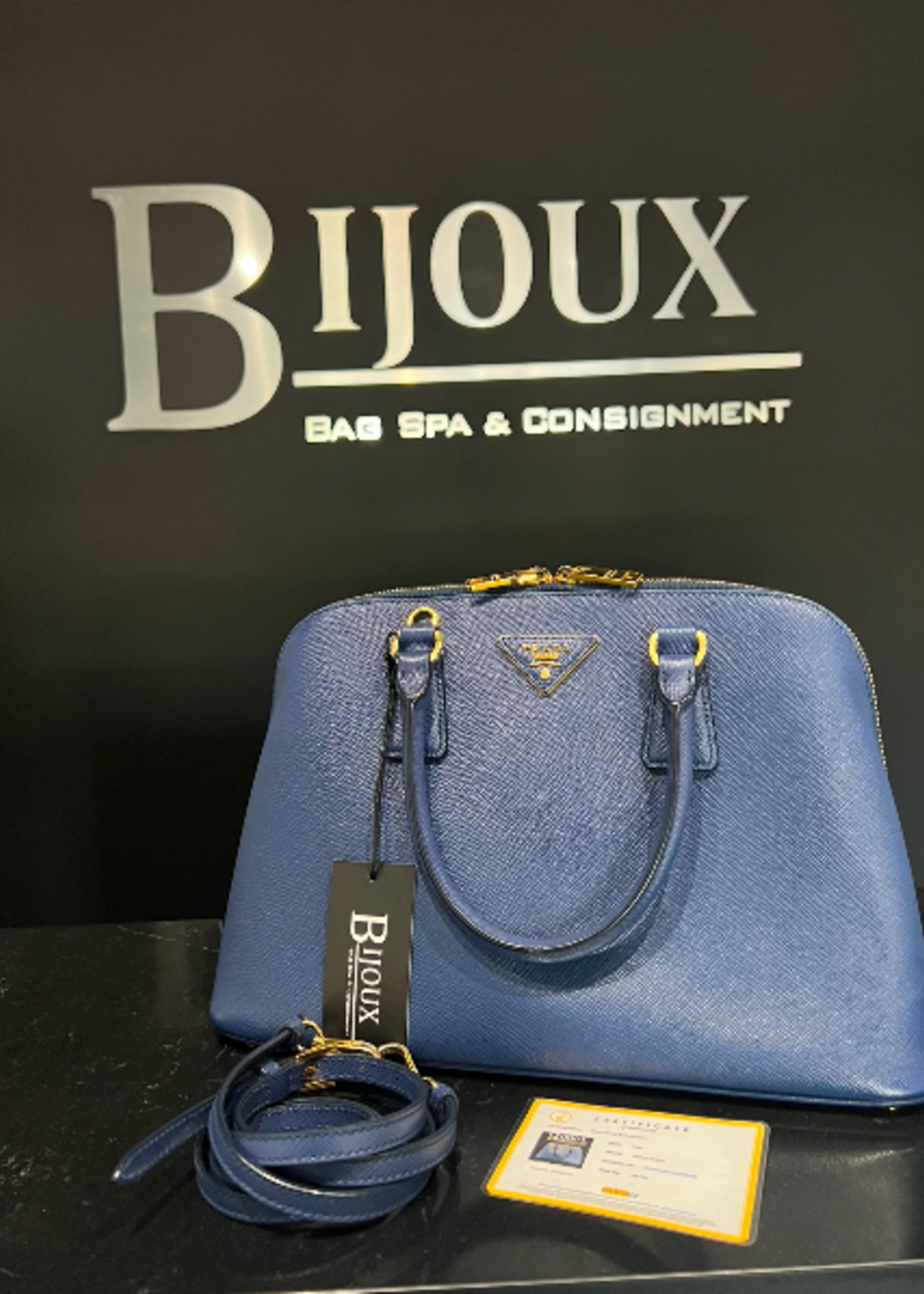 Prada SOLD - Prada Saffiano Tote Dark Blue