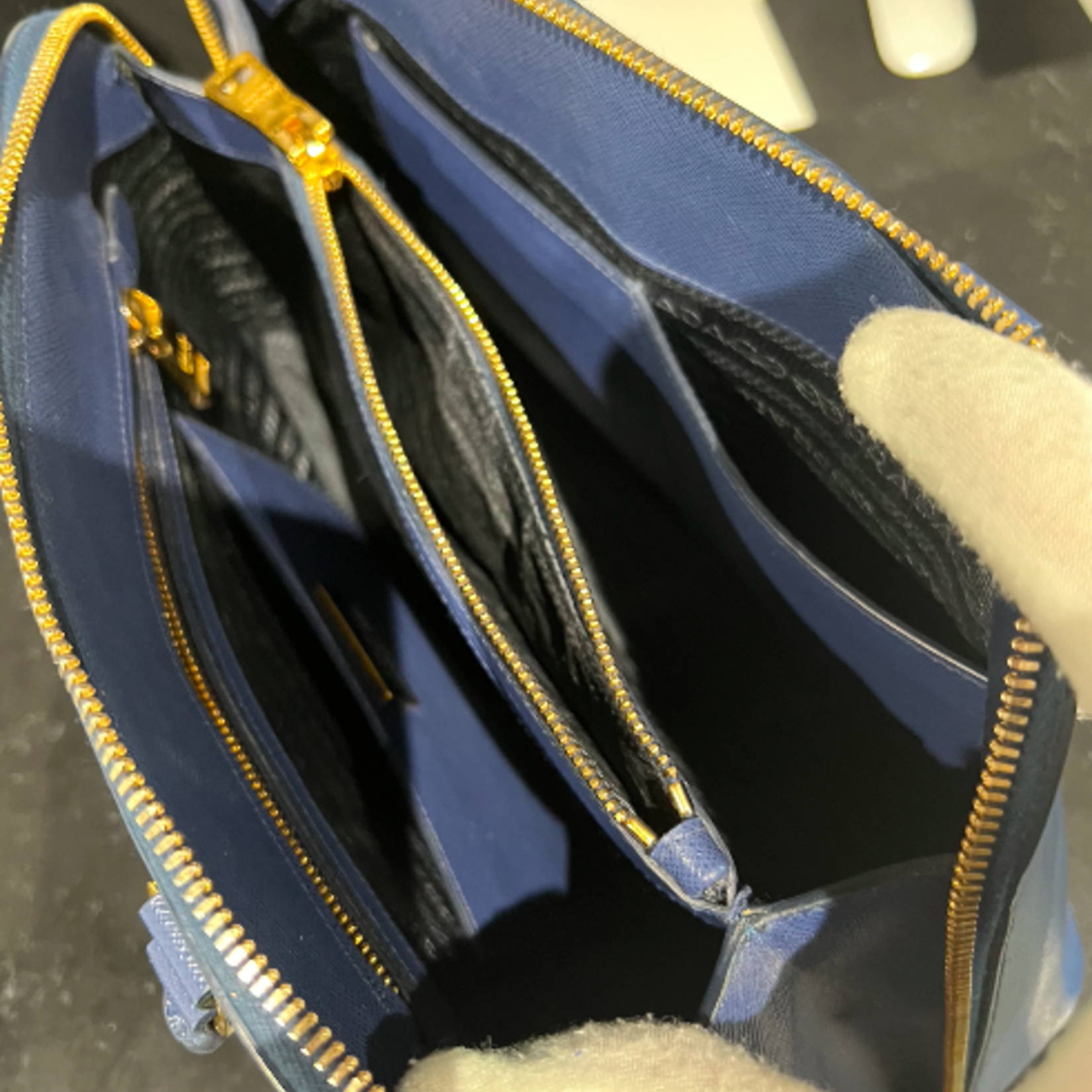 Prada SOLD - Prada Saffiano Tote Dark Blue