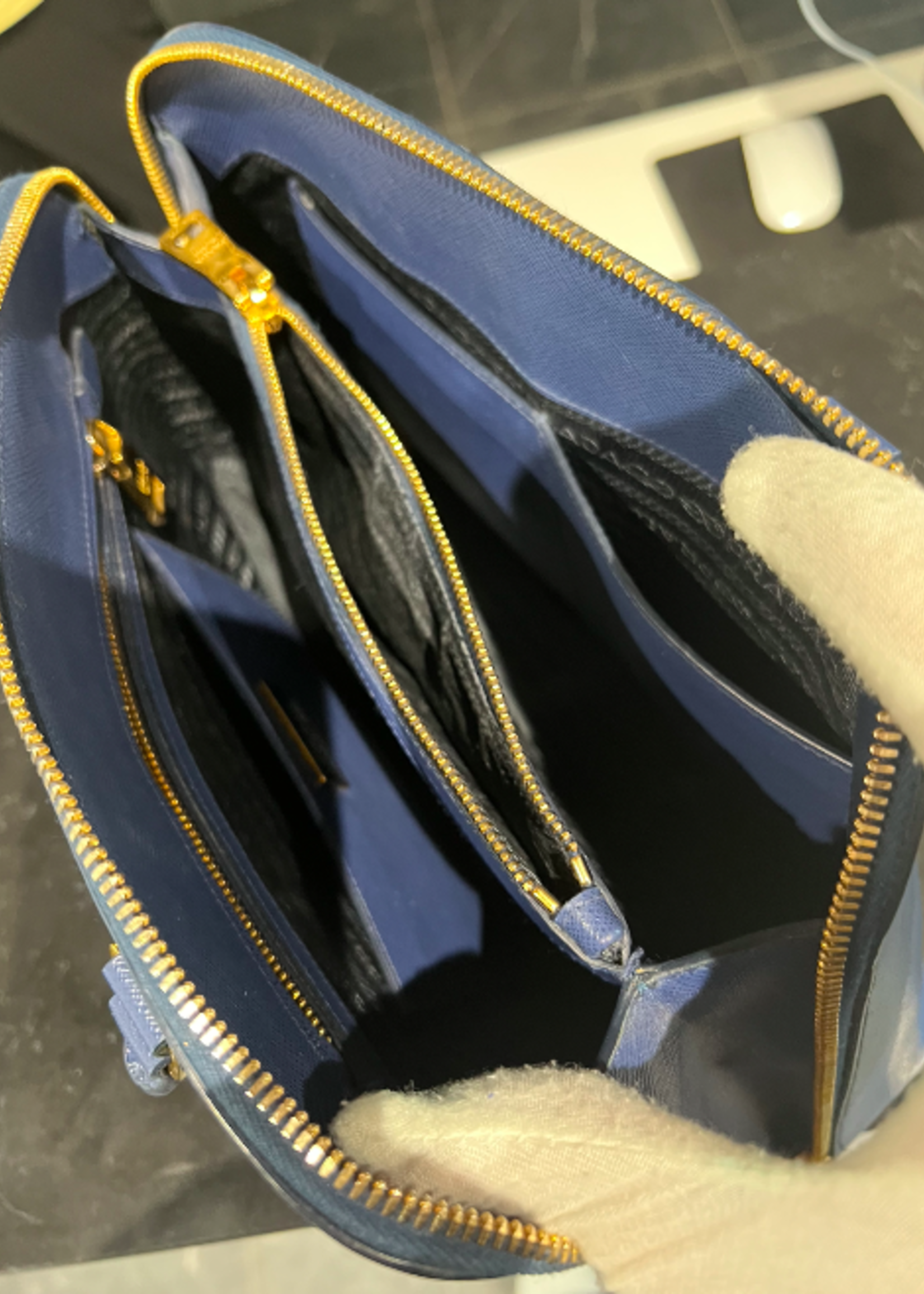 Prada SOLD - Prada Saffiano Tote Dark Blue