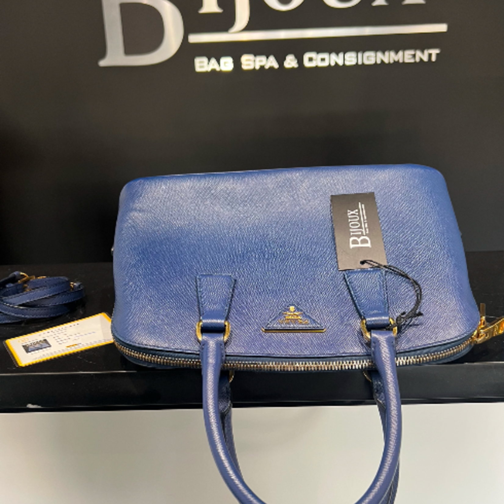 Prada SOLD - Prada Saffiano Tote Dark Blue