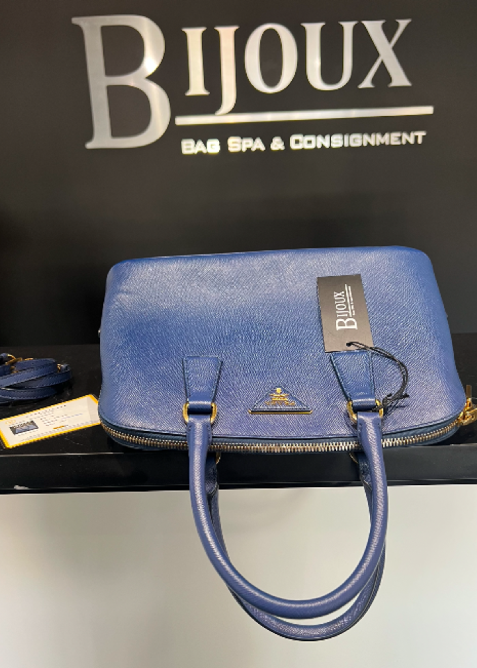 Prada SOLD - Prada Saffiano Tote Dark Blue
