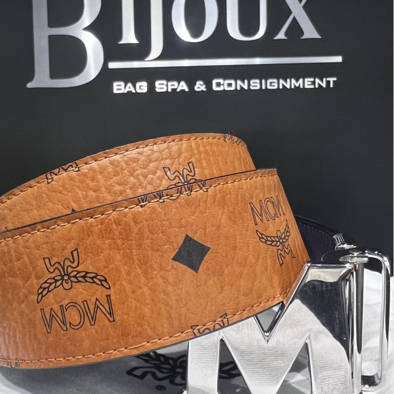 MCM SOLD - MCM Claus Cognac/Navy SHW Reversible Belt 1.75"