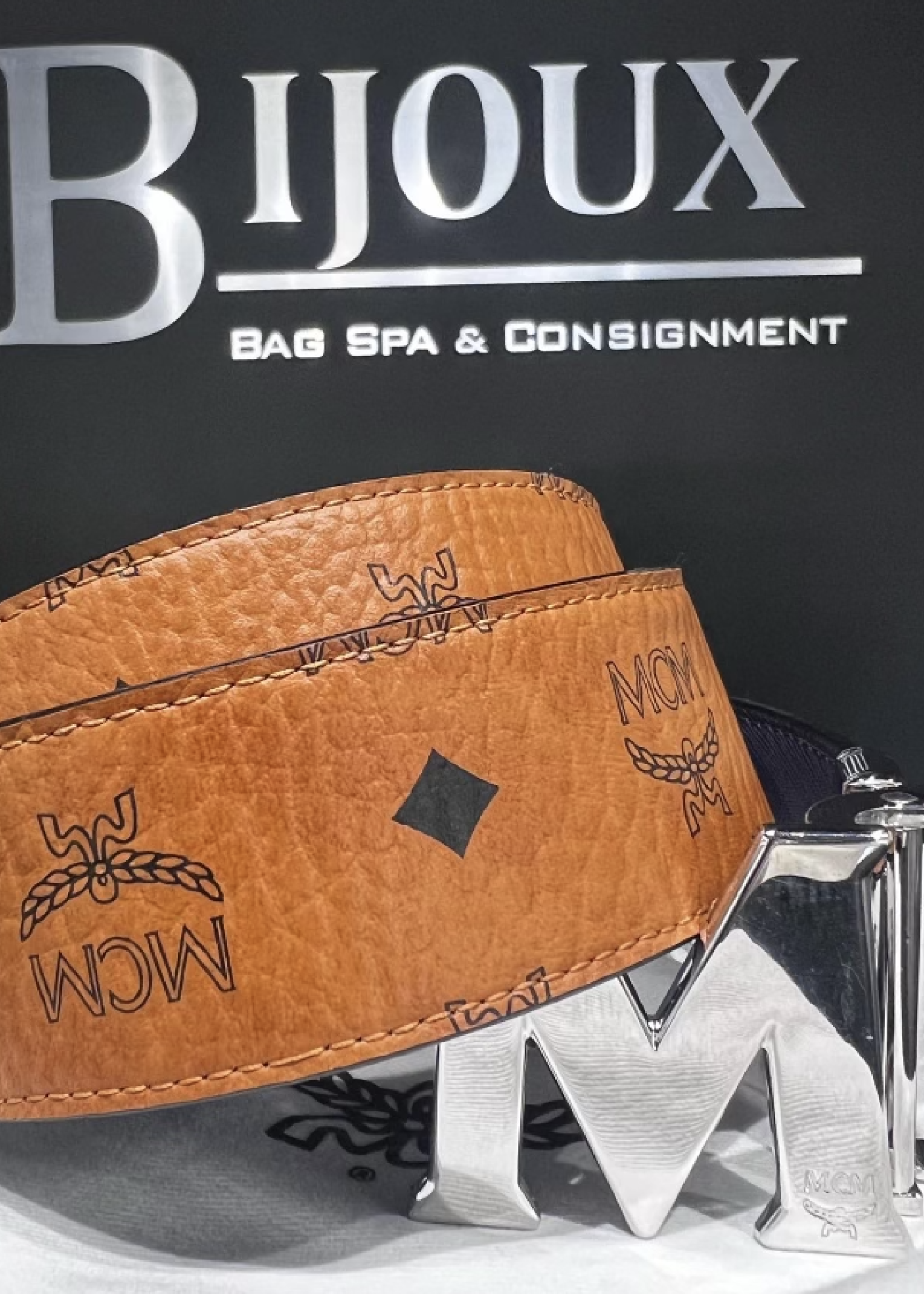 MCM SOLD - MCM Claus Cognac/Navy SHW Reversible Belt 1.75"