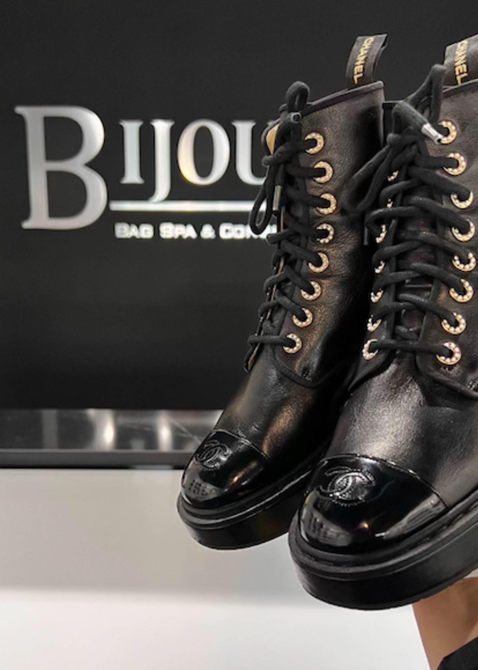 Chanel SOLD - Chanel Leather Combat Boots Size - 38.5