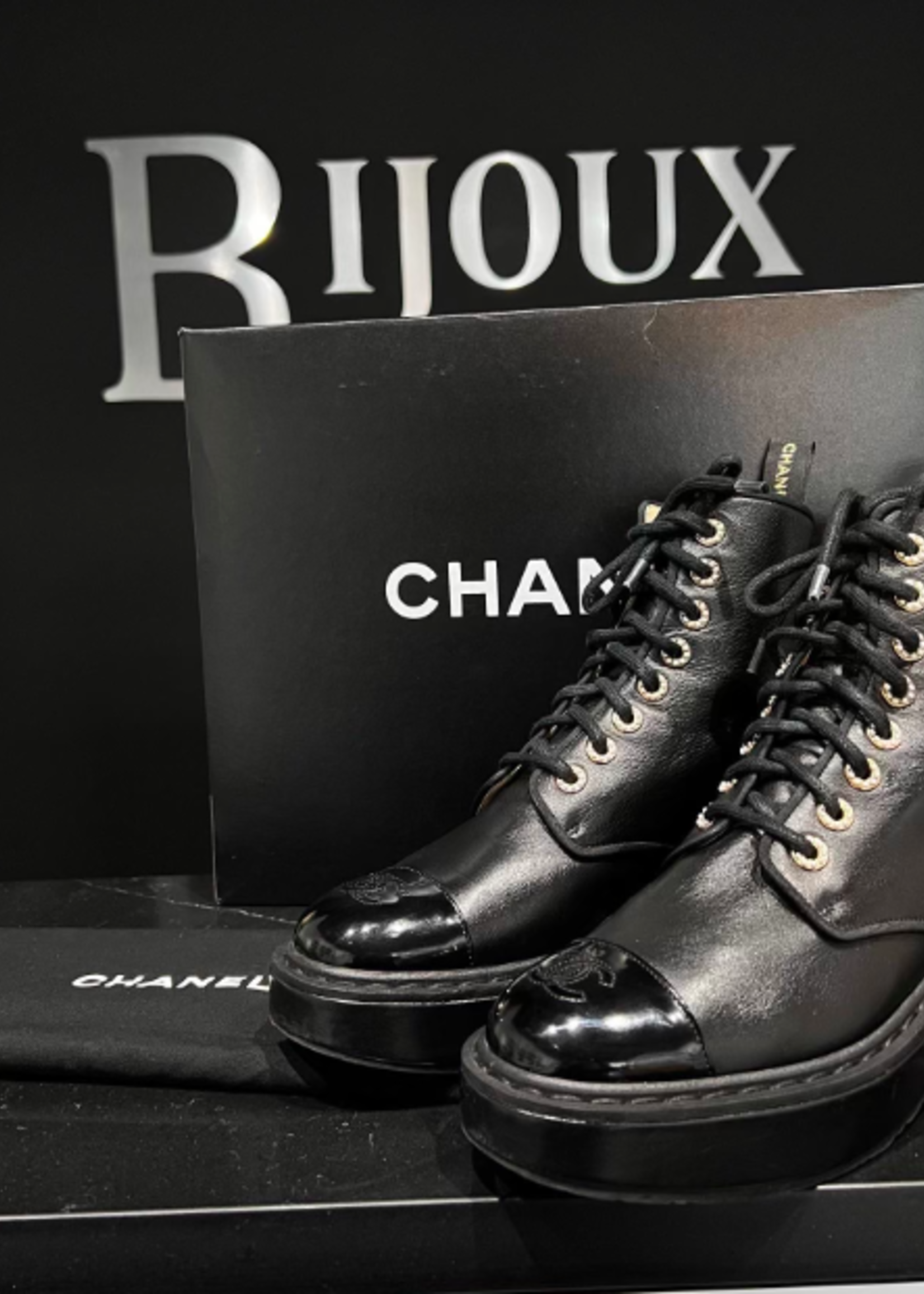 Chanel SOLD - Chanel Leather Combat Boots Size - 38.5