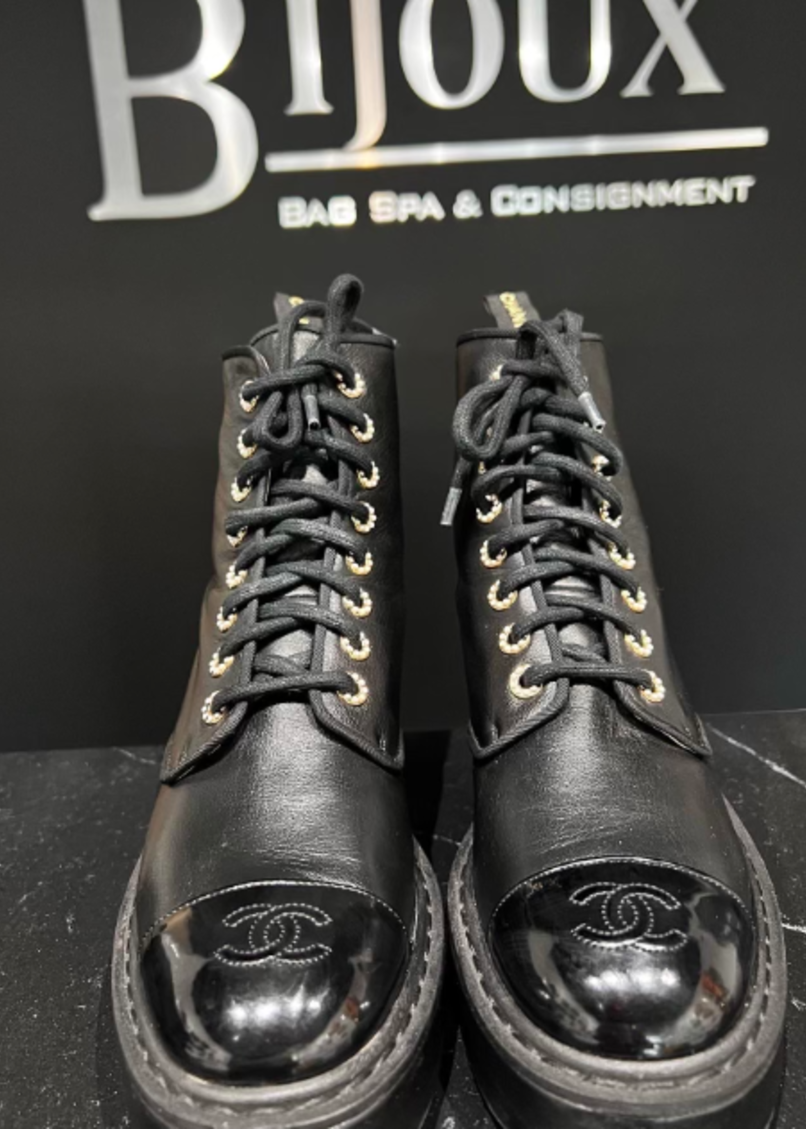 Chanel SOLD - Chanel Leather Combat Boots Size - 38.5