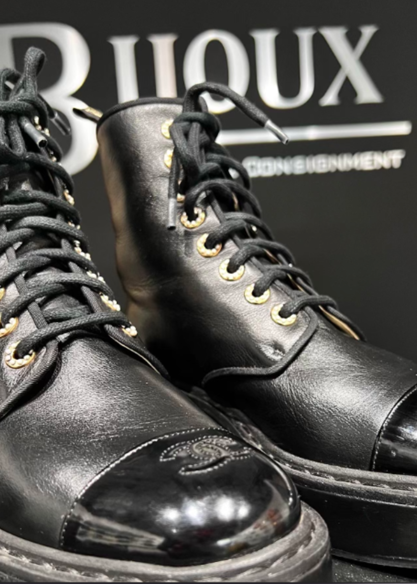 Chanel SOLD - Chanel Leather Combat Boots Size - 38.5