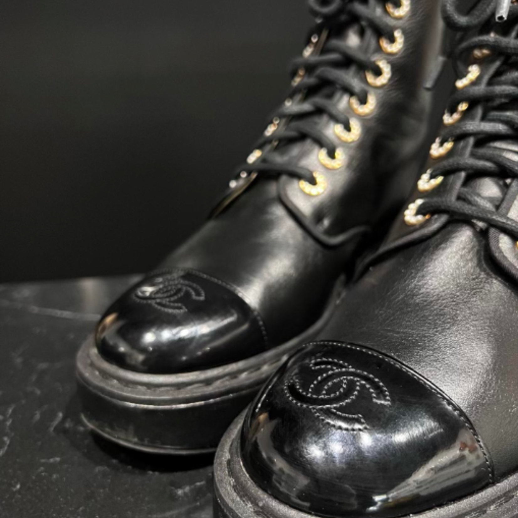 Chanel SOLD - Chanel Leather Combat Boots Size - 38.5