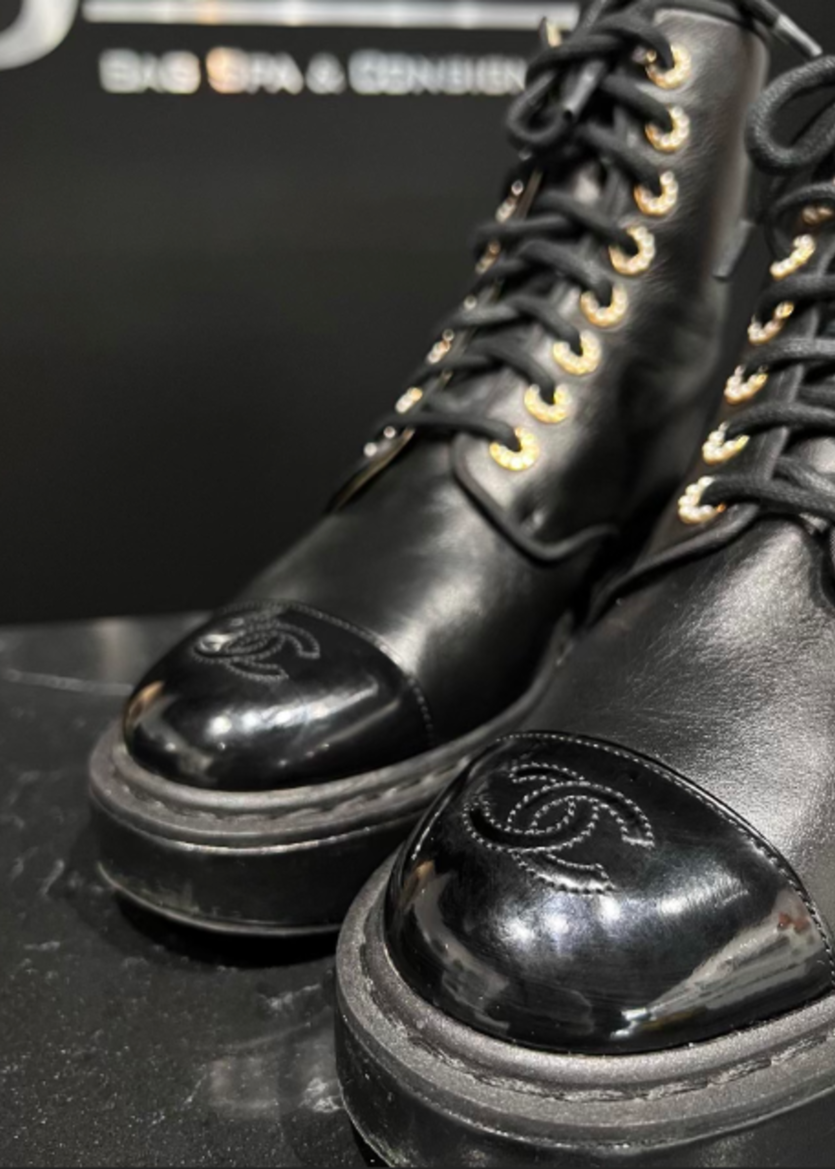 Chanel SOLD - Chanel Leather Combat Boots Size - 38.5