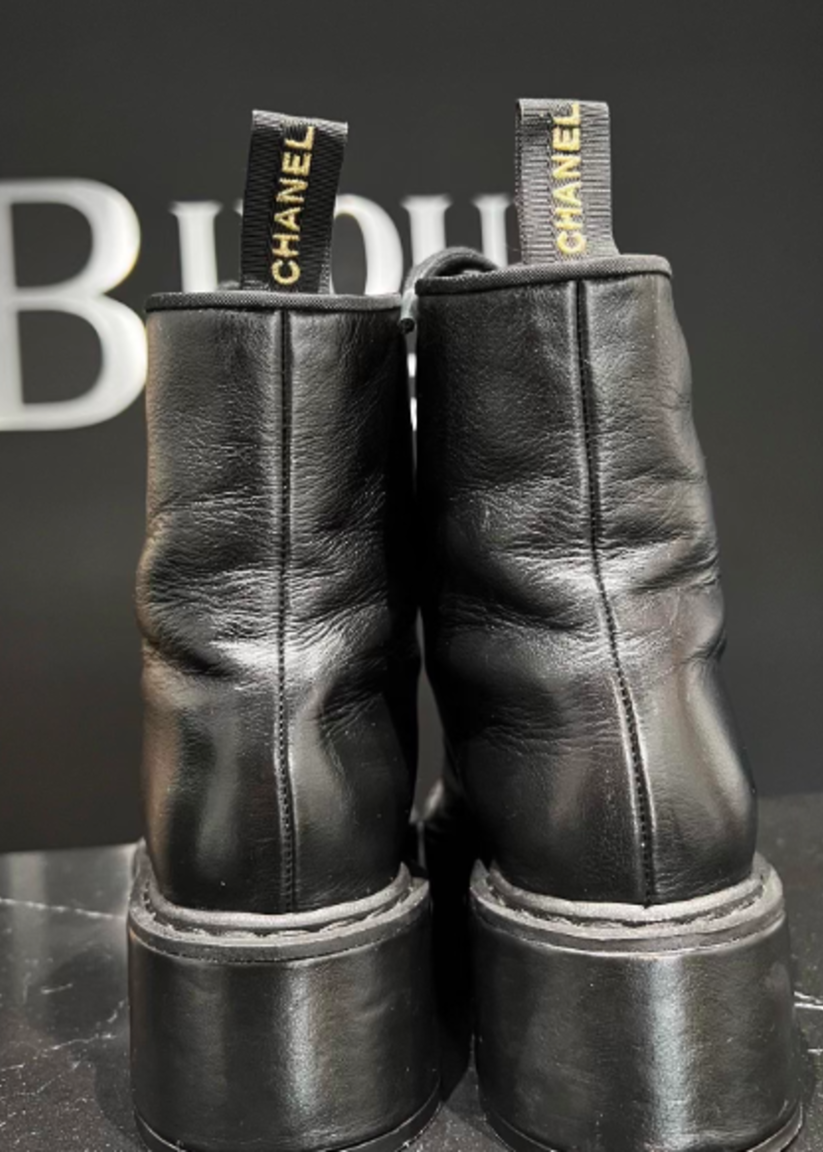 Chanel SOLD - Chanel Leather Combat Boots Size - 38.5