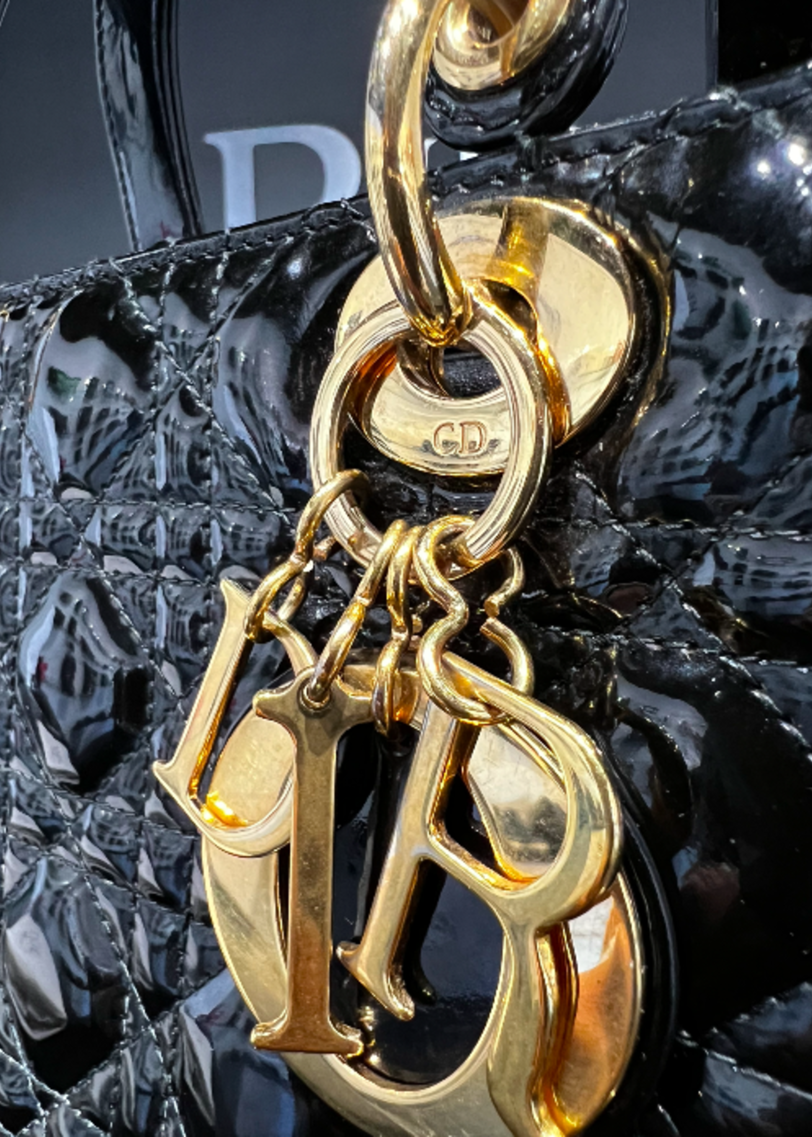 Christian Dior SOLD - Medium Patent Black Lady Dior