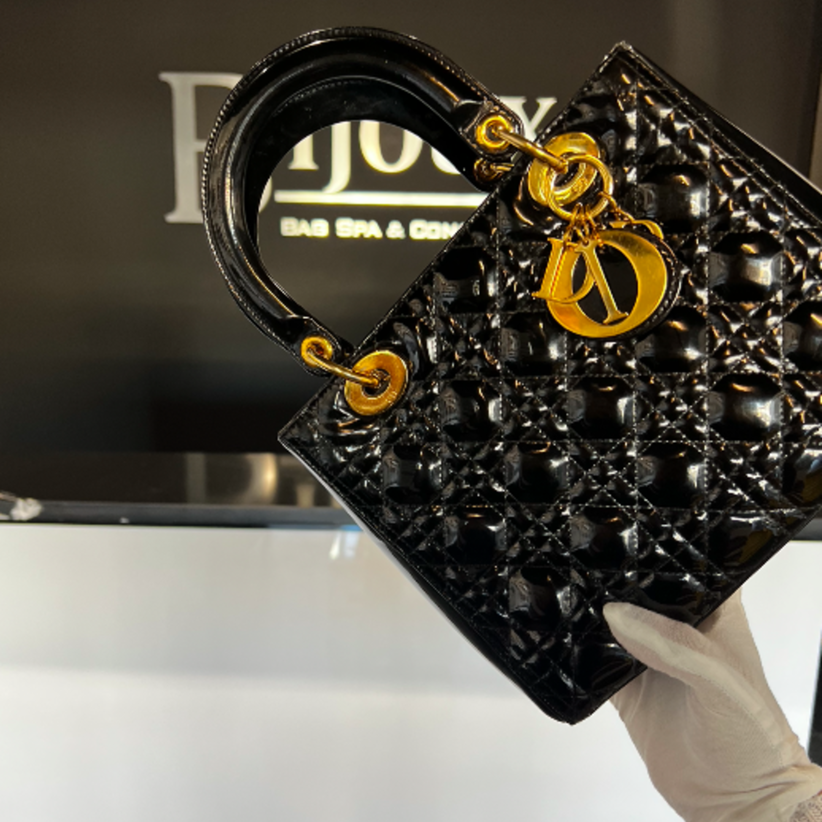 Christian Dior SOLD - Medium Patent Black Lady Dior