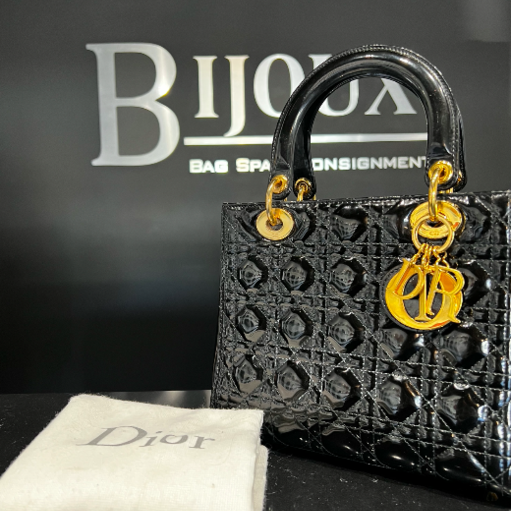 Christian Dior SOLD - Medium Patent Black Lady Dior