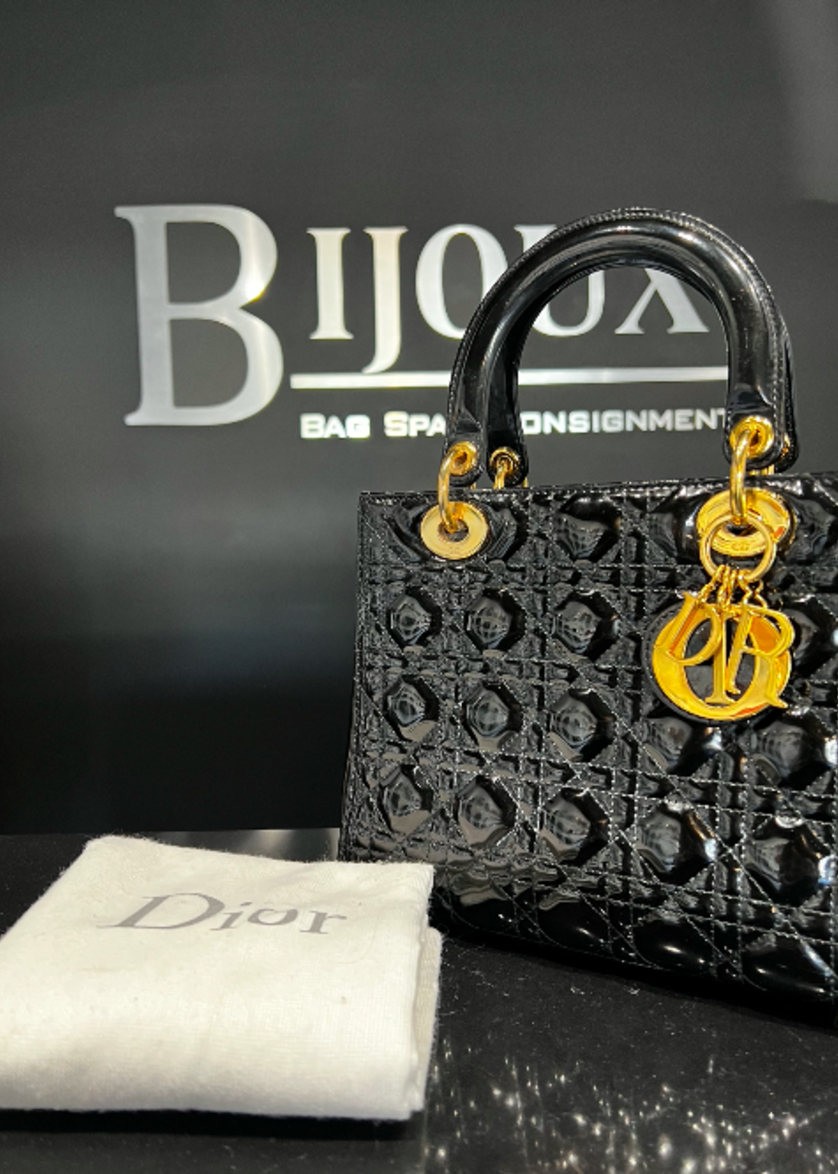 Christian Dior SOLD - Medium Patent Black Lady Dior