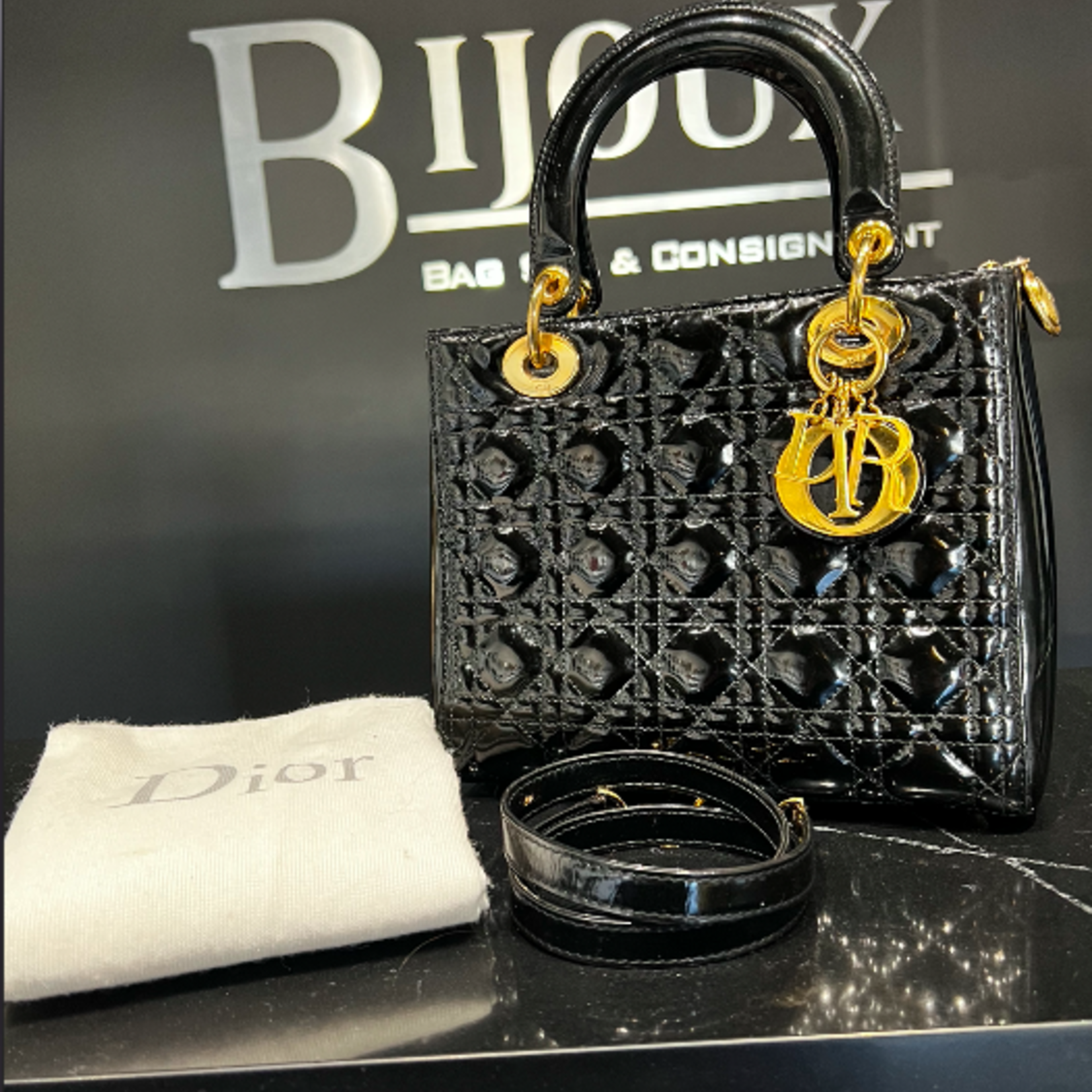 Christian Dior SOLD - Medium Patent Black Lady Dior